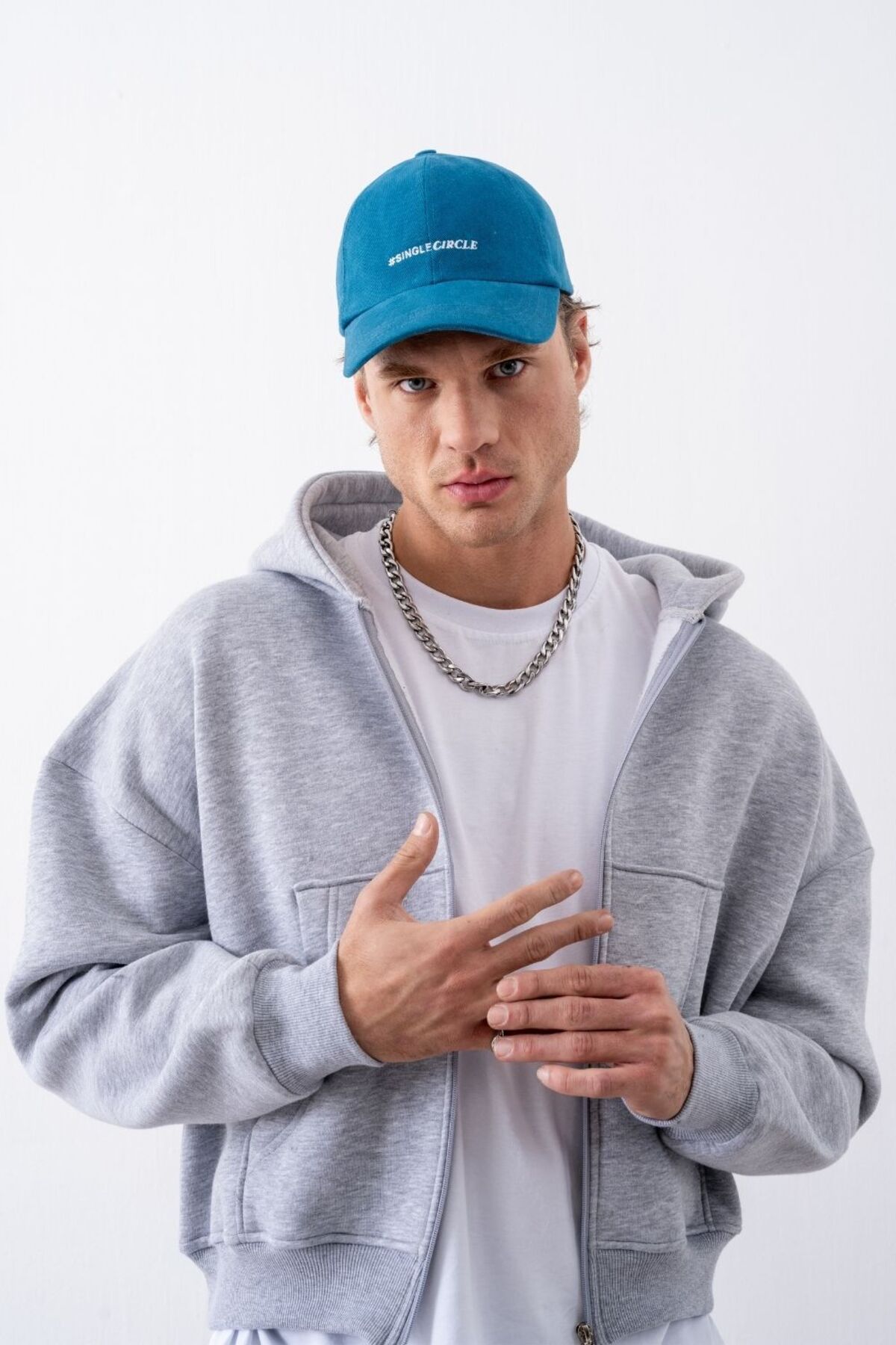 Erkek Boxy Oversize Fermuarlı Chill Gri Sweatshirt — خاکستری GV1071-1 — تصویر 2 از 5