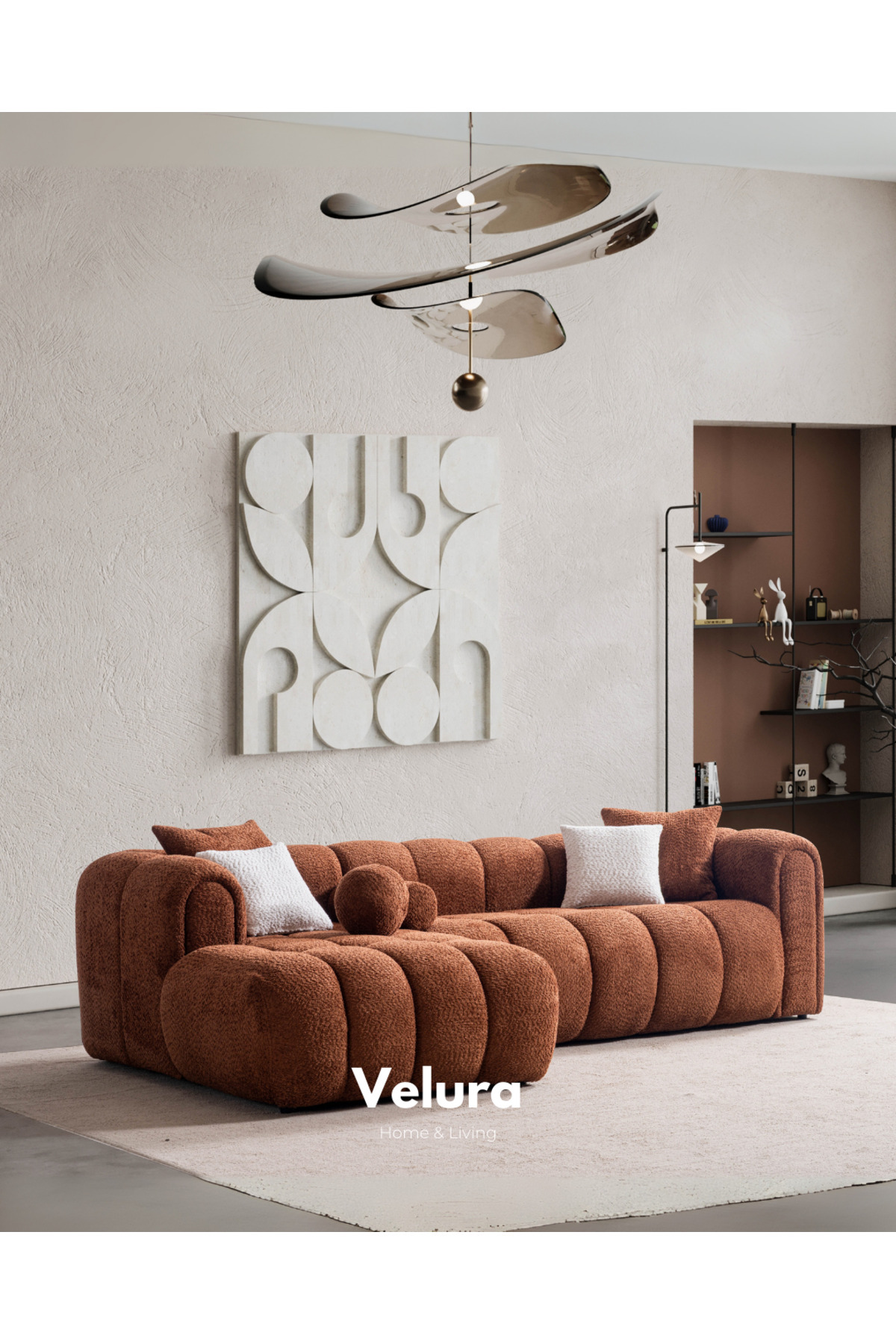 Velura Home & Living Puffy Premium Uzanmalı Köşe Koltuk Takımı & Oturma Grubu - Kiremit