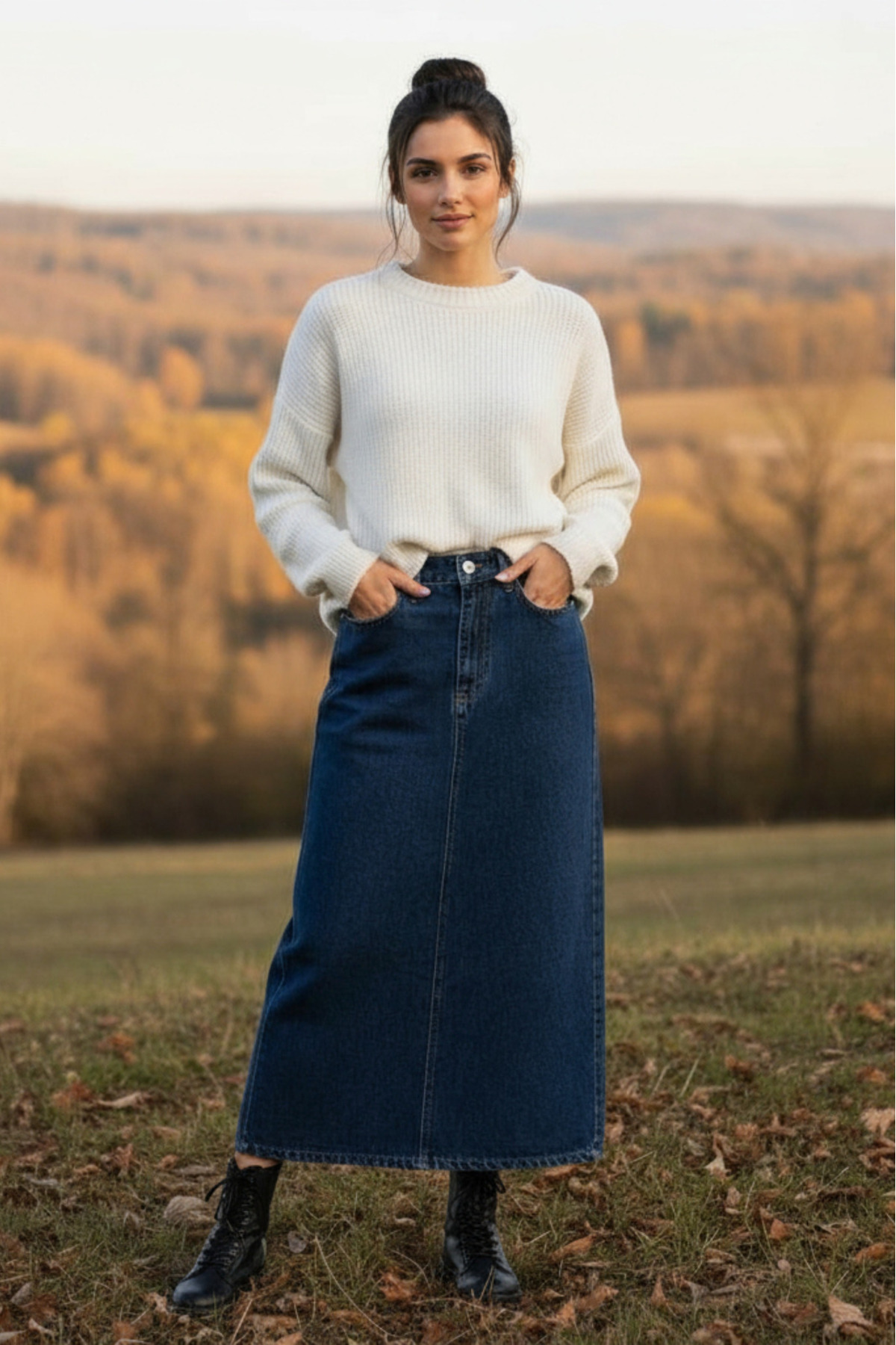 Dema  Kadın Pamuklu Koyu Mavi Denim Etek - Görsel 4