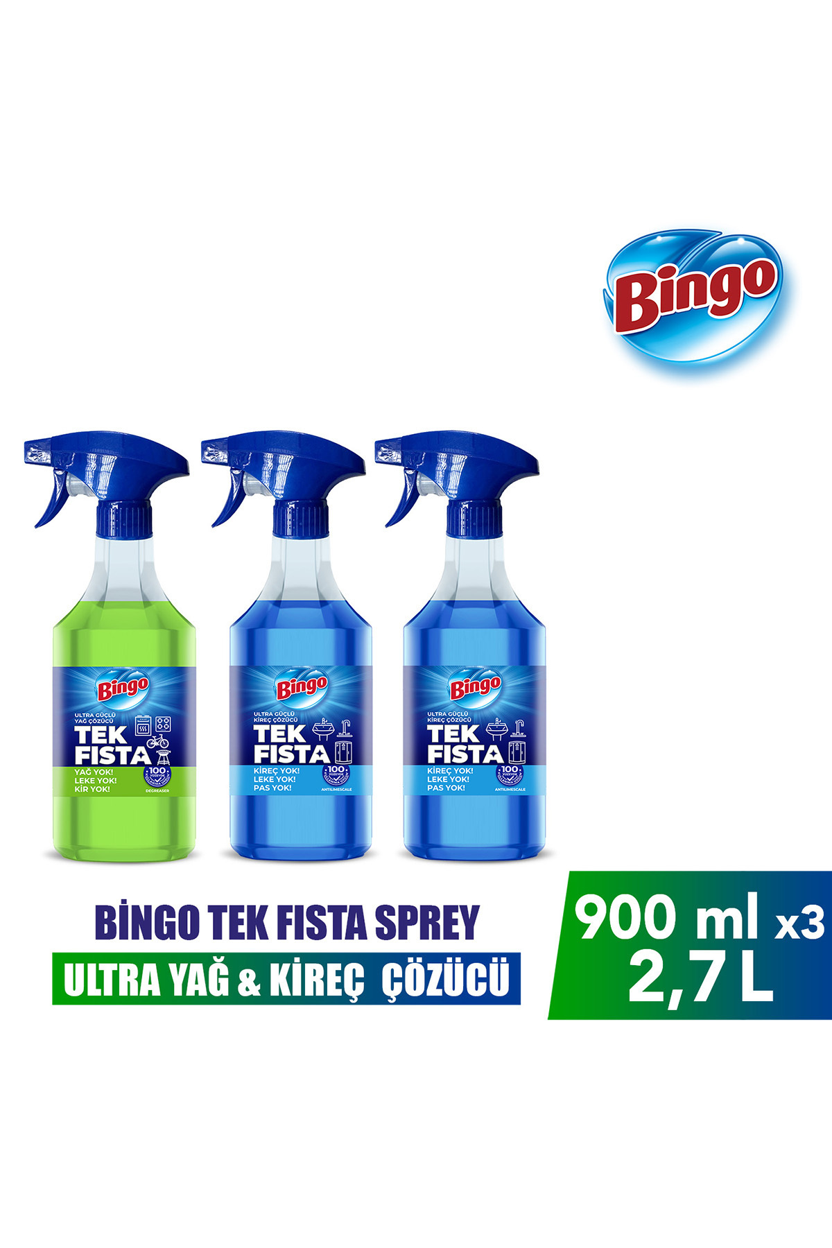 Bingo Sprey Yağ Çözücü 900 MLX1 + Sprey Kireç Sökücü 900 MLX2