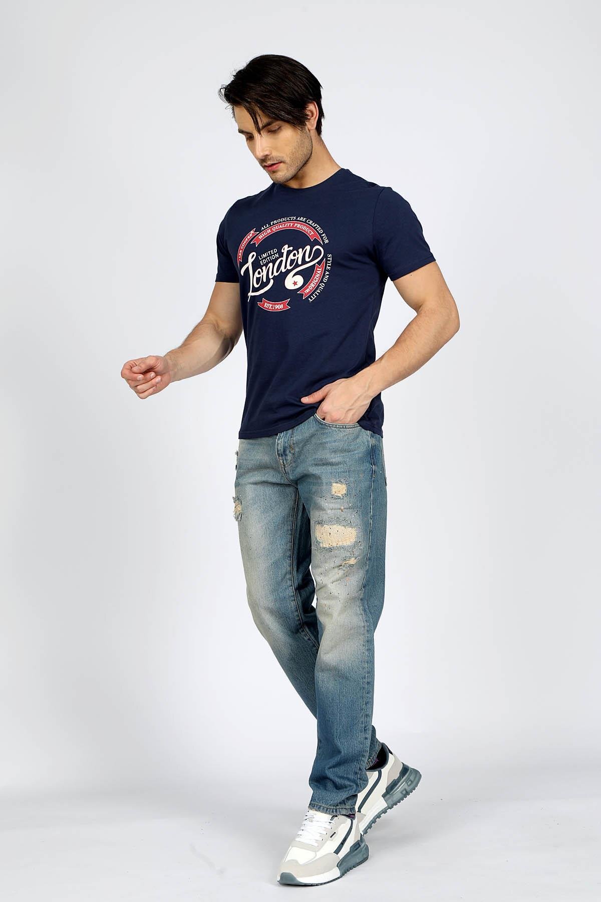 Lee Cooper Oxford Mid-High Waist Casual Tapered Cut Slimming Leg 100% Cotton Blue Men's Jeans