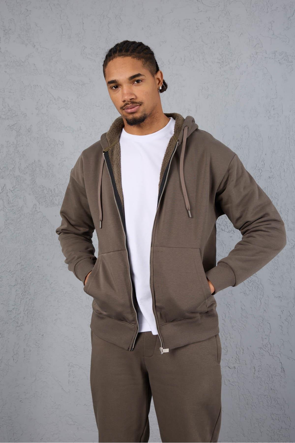 Valiberta İçi Peluş Üç İplik Kumaş Oversize Fermuarlı Kapüşonlu Sweatshirt - Kapari görsel 2