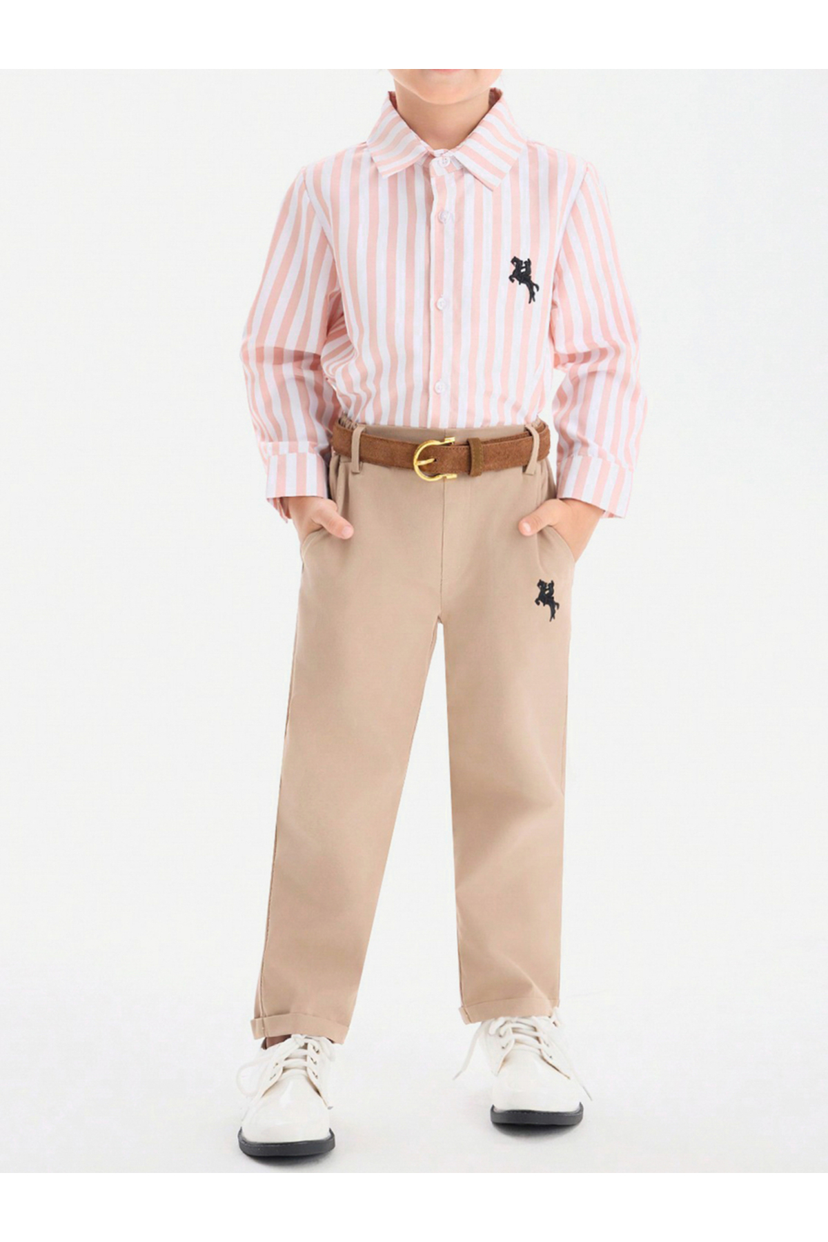 Take Two By Styli Boy Striped Button Up Shirt with Pants Set