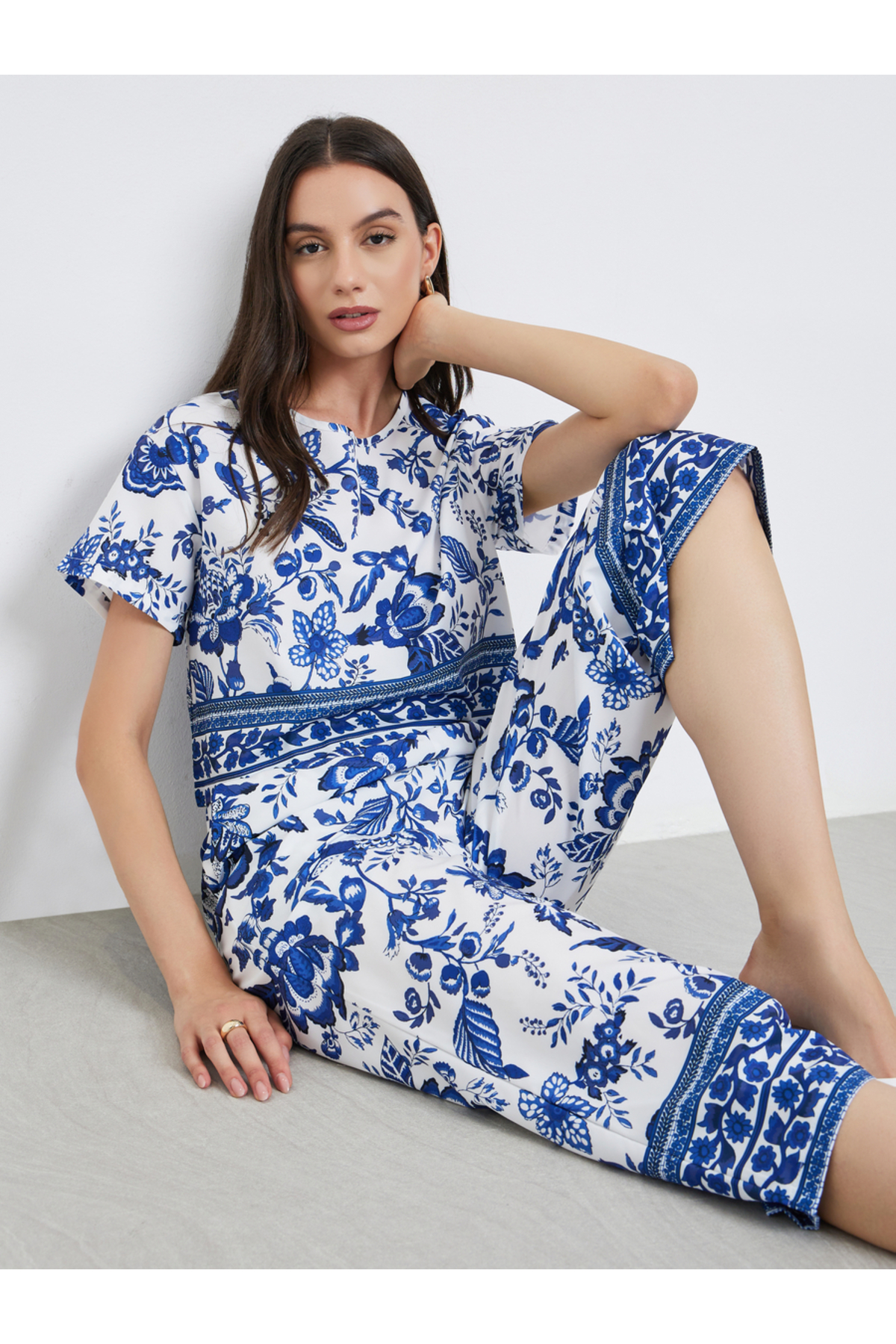 Take Two By Styli Allover Floral Printed Tops And Loose Pants Set