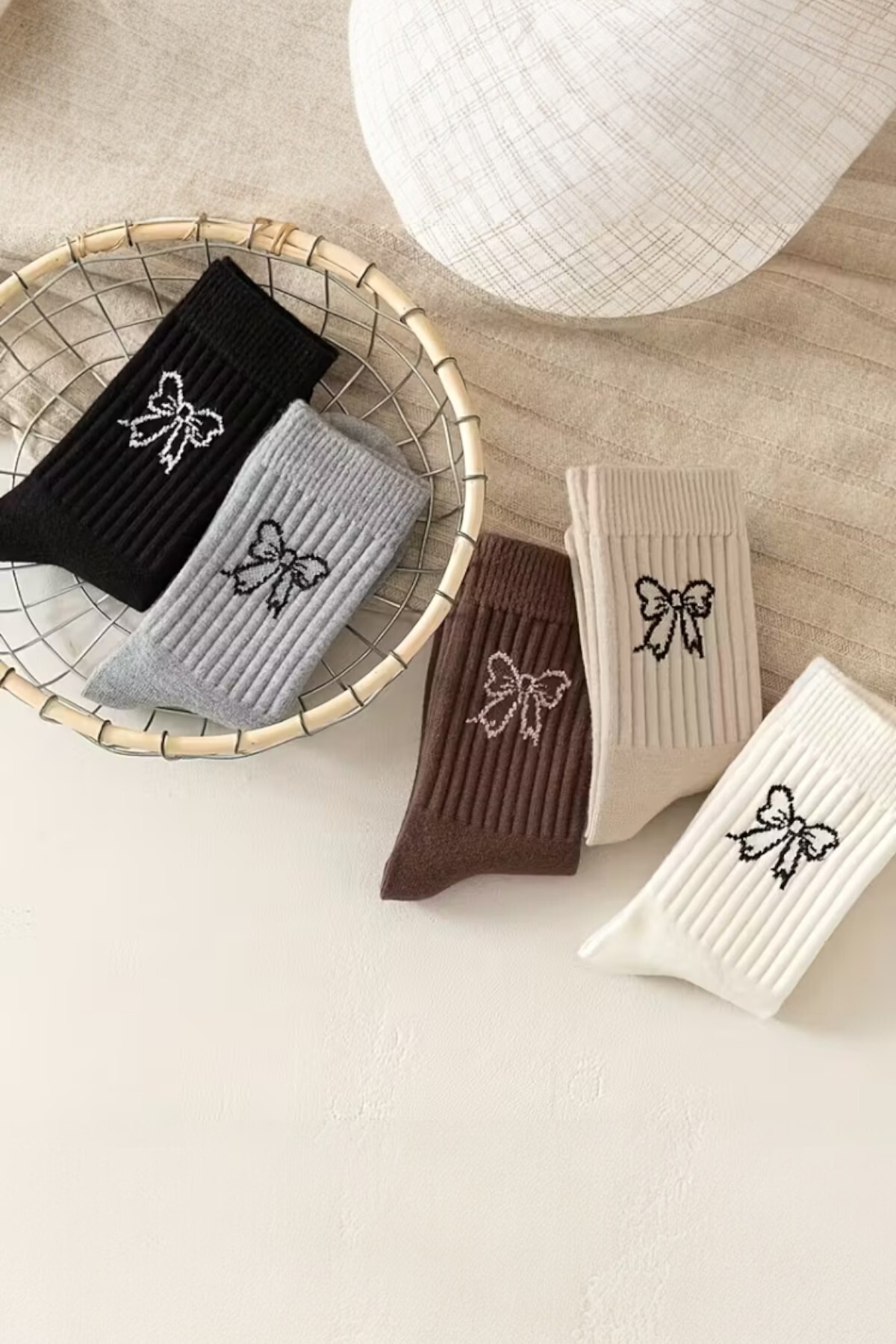 Hitit Socks Kadın 5 Çift Premium Kalite Kurdele Desenli Günlük Kullanıma Uygun Kolej Çorap görsel 5