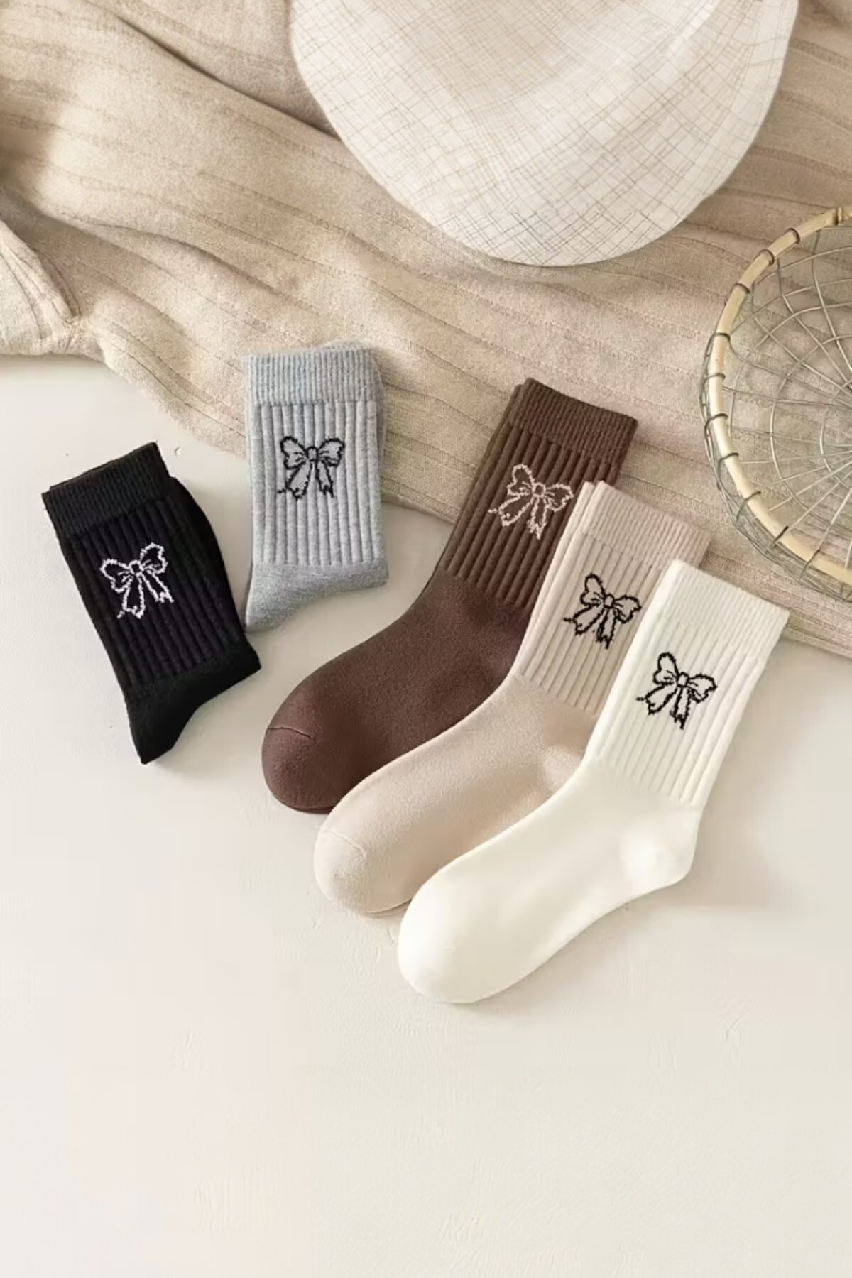 Hitit Socks Kadın 5 Çift Premium Kalite Kurdele Desenli Günlük Kullanıma Uygun Kolej Çorap görsel 6