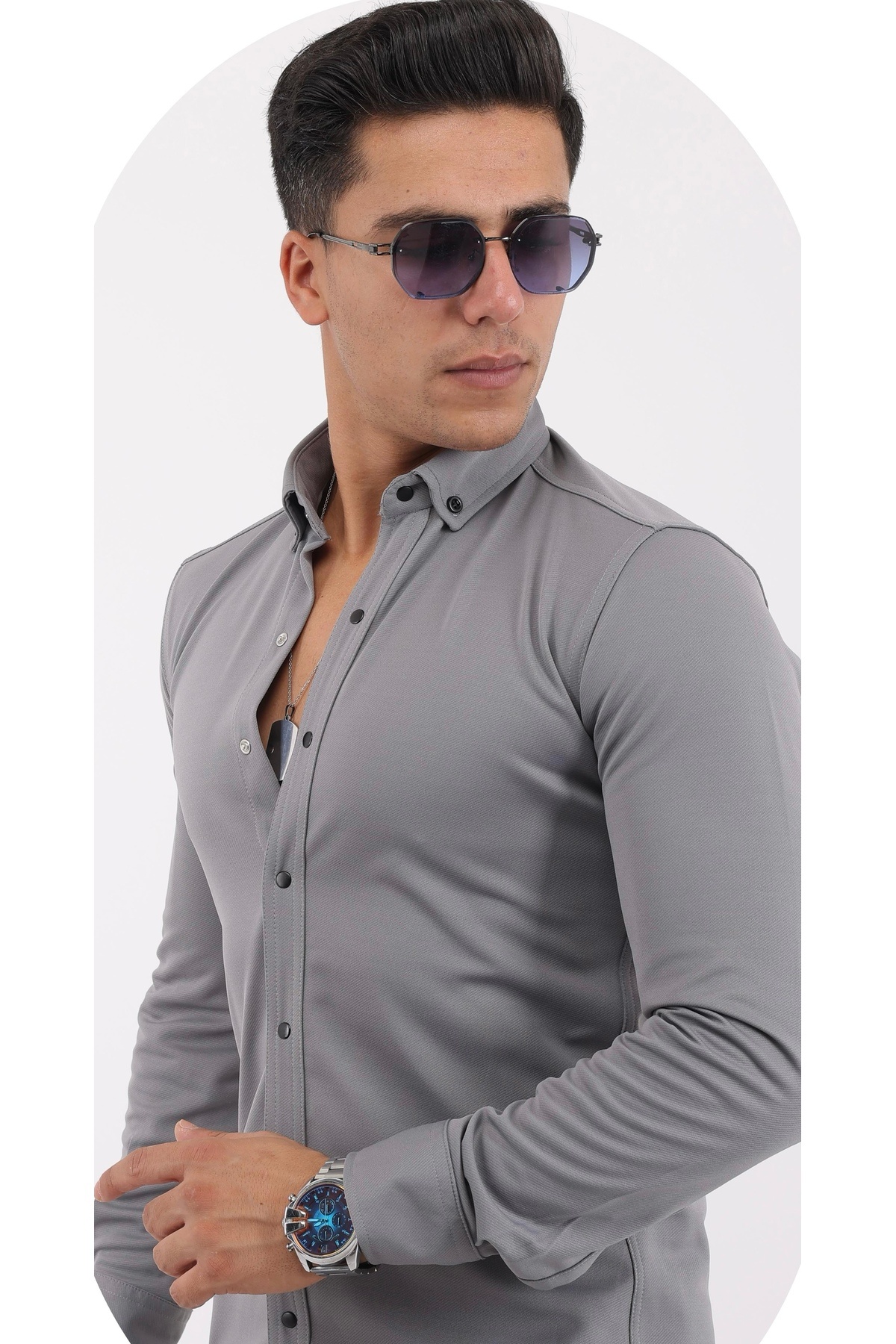 IRMAK COLLECTİON GRİ ÖRME DABIL GÖMLEK