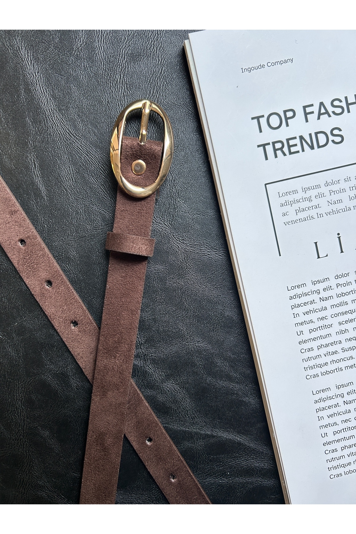 LİA KEMER  Eminent Uzun Halka Desenli Süet Kadın Gold Tokalı Kemer Ceket Kemeri Elbise Kemeri Pantolon Kemeri - Görsel 3