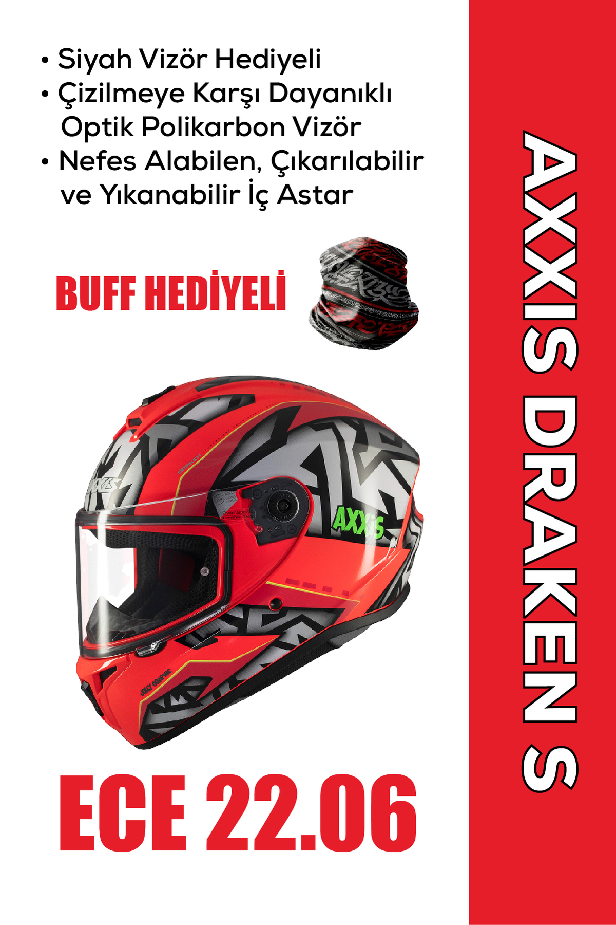 Axxis Draken S Jolly / Mat Kırmızı Full Face Motosiklet Kaskı