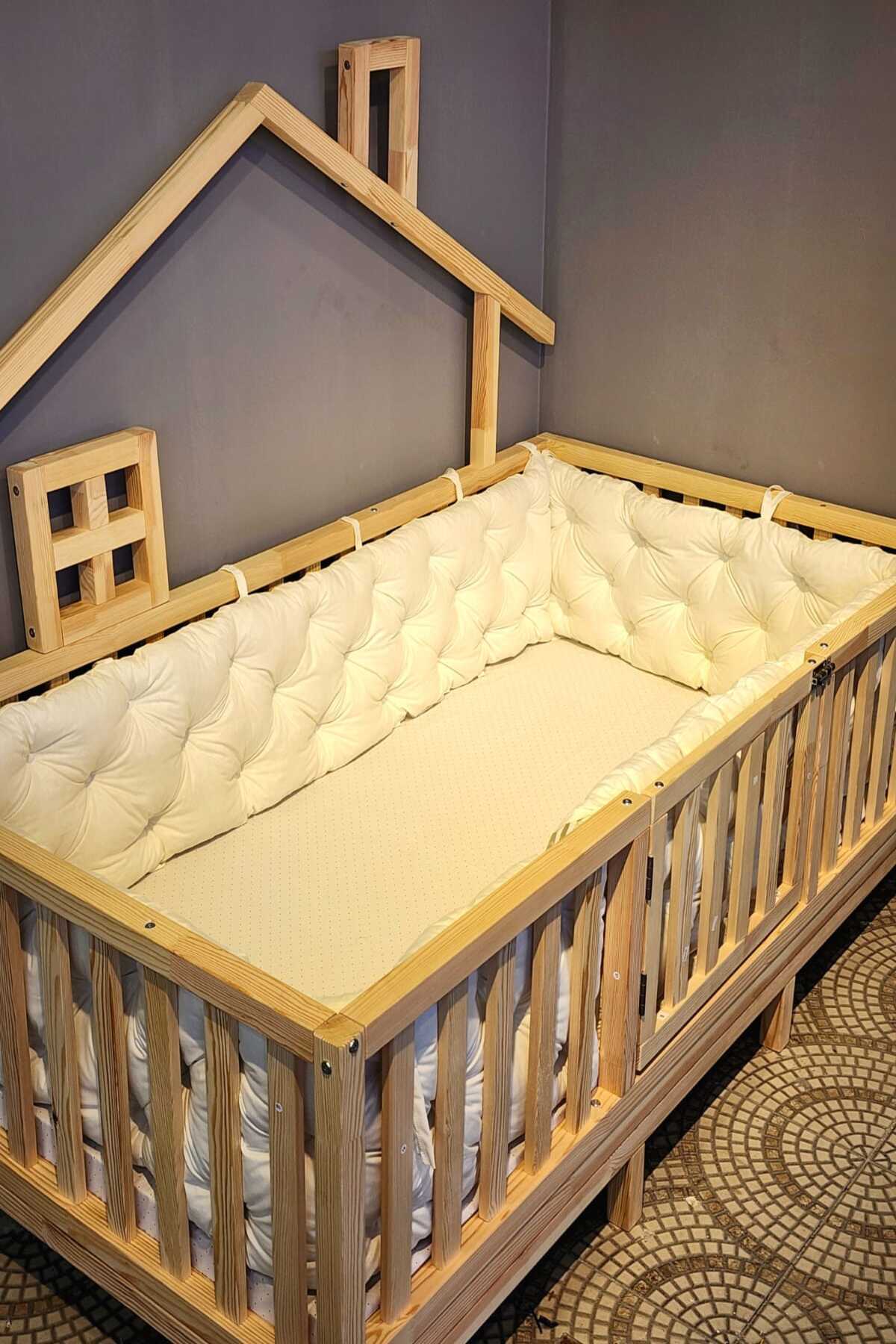 yasetex tasarım Montessori Yatak ve Beşik İçin 4 Kenar Koruma Seti Ekru Renk