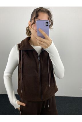 Ceyda Nur Örkcü Kadın Polar Yelek Dik Yaka Fermuarlı Astarsız