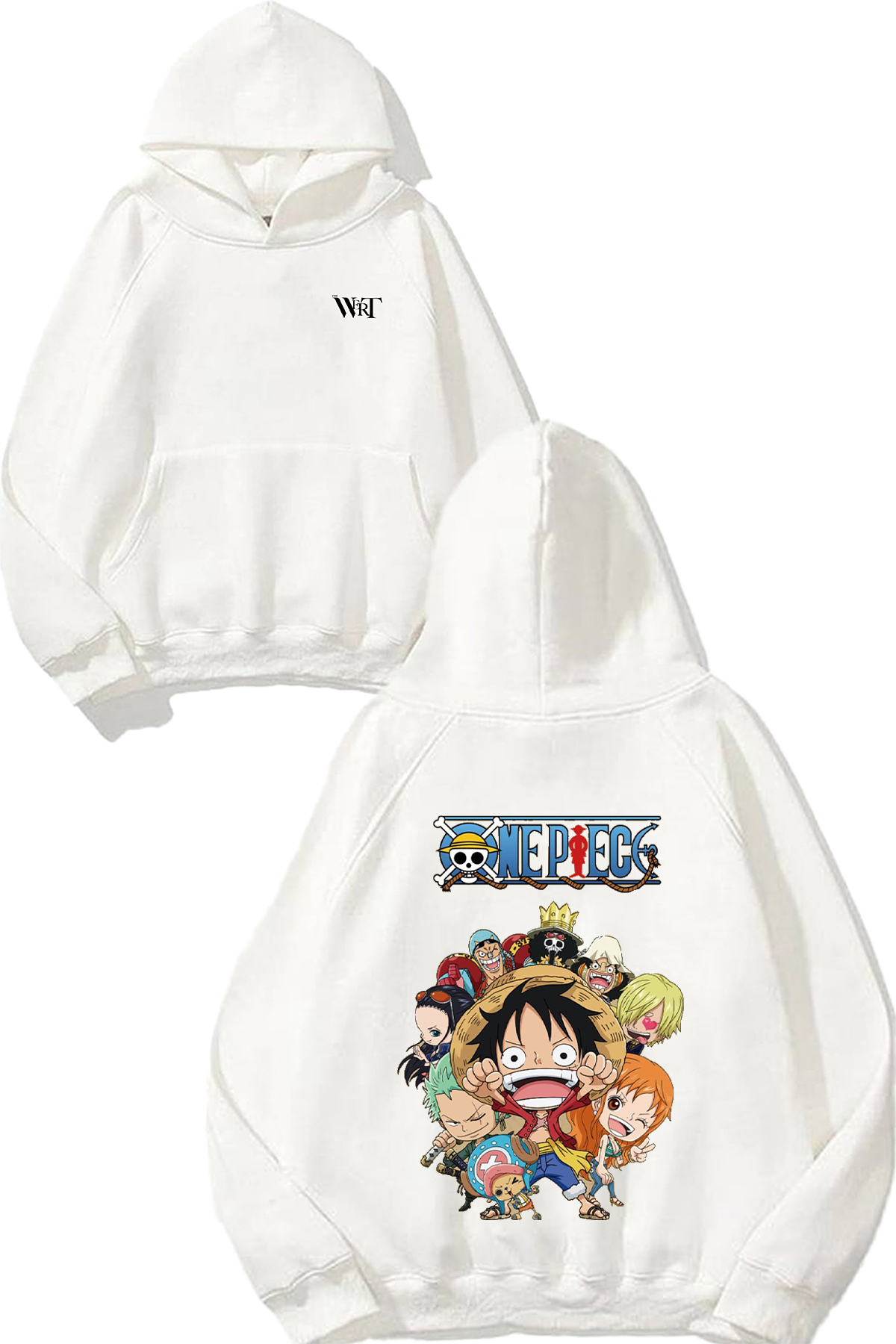 THEWERT One Piece Charecters 1 Design Back Printed White Hooded Sweatshirt