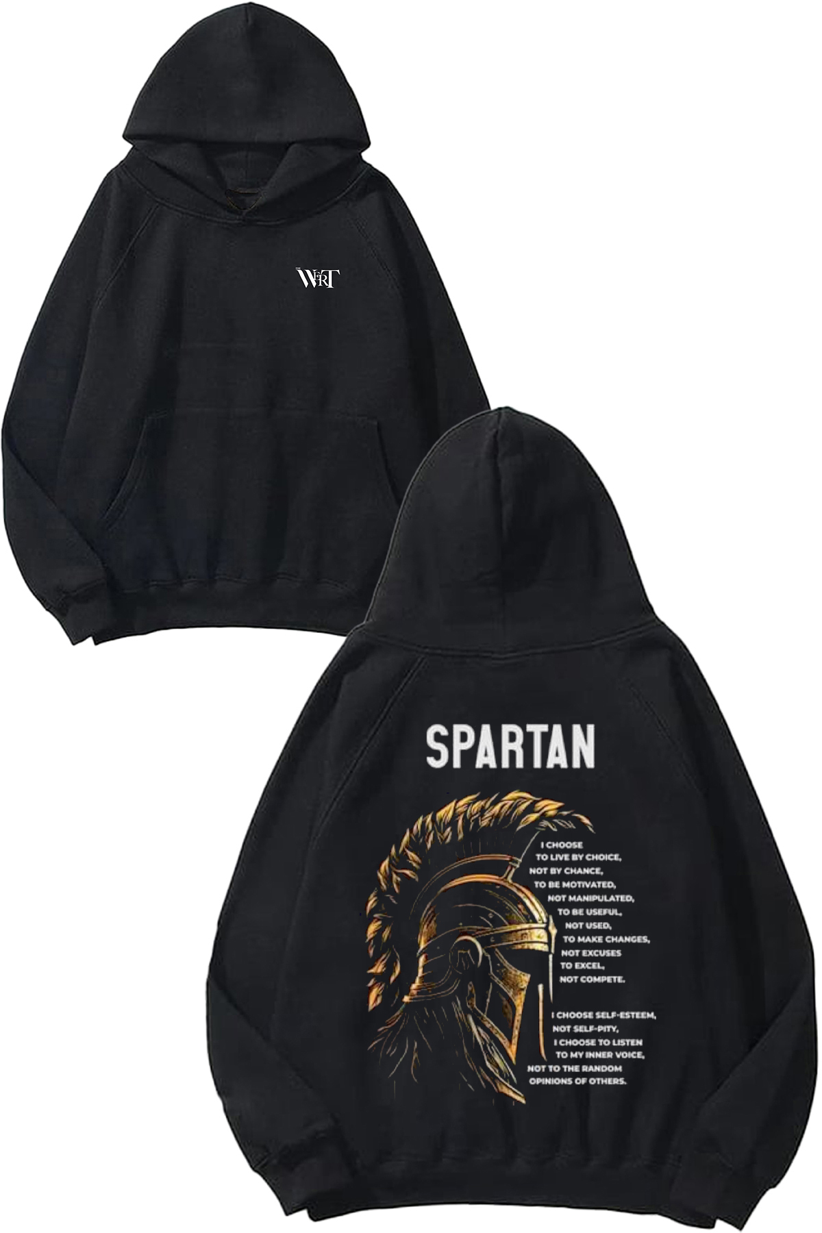 THEWERT Spartan Helmet Design Back Printed Black Hooded Sweatshirt