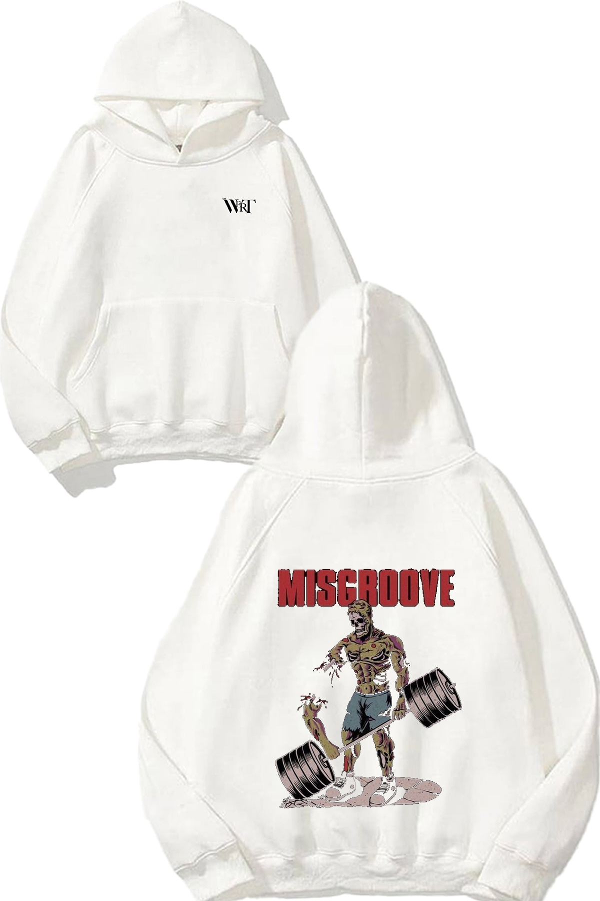 THEWERT Misgroove Design Back Printed White Hooded Sweatshirt