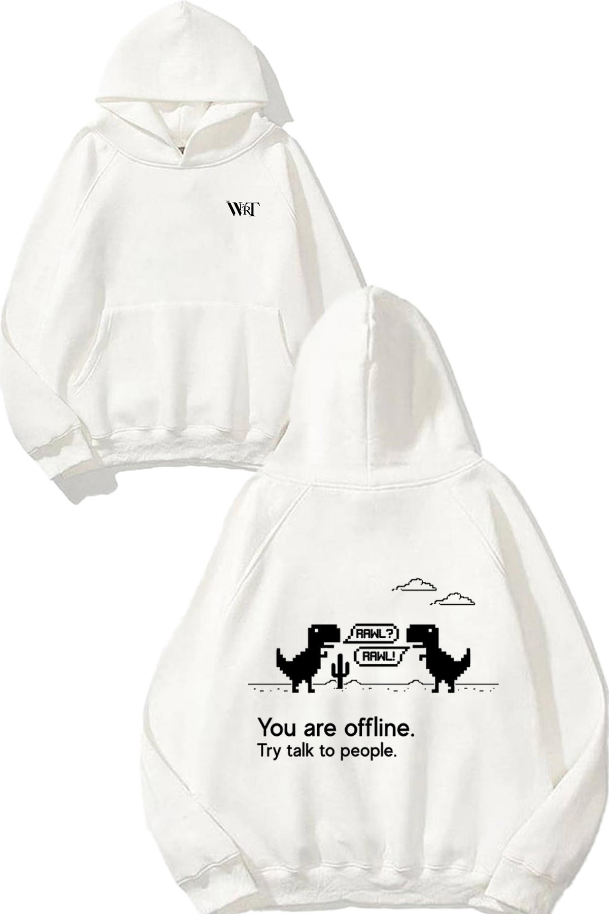THEWERT You Are Offline Design Backpack Printed White Hooded Sweatshirt