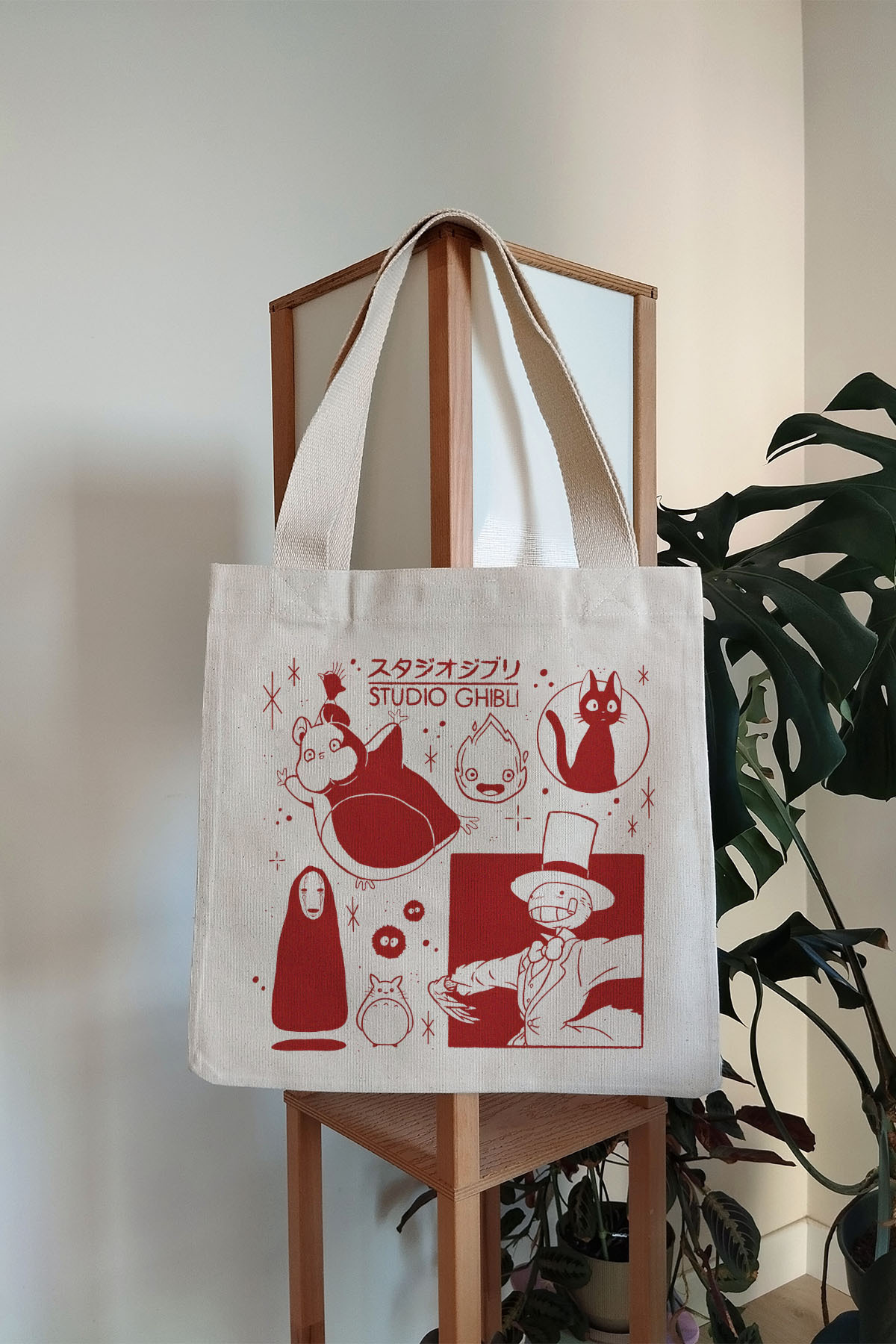Tee&more. Studio Ghibli Baskılı Cırtlı ve İç Cepli Kanvas Bez Çanta görsel 2