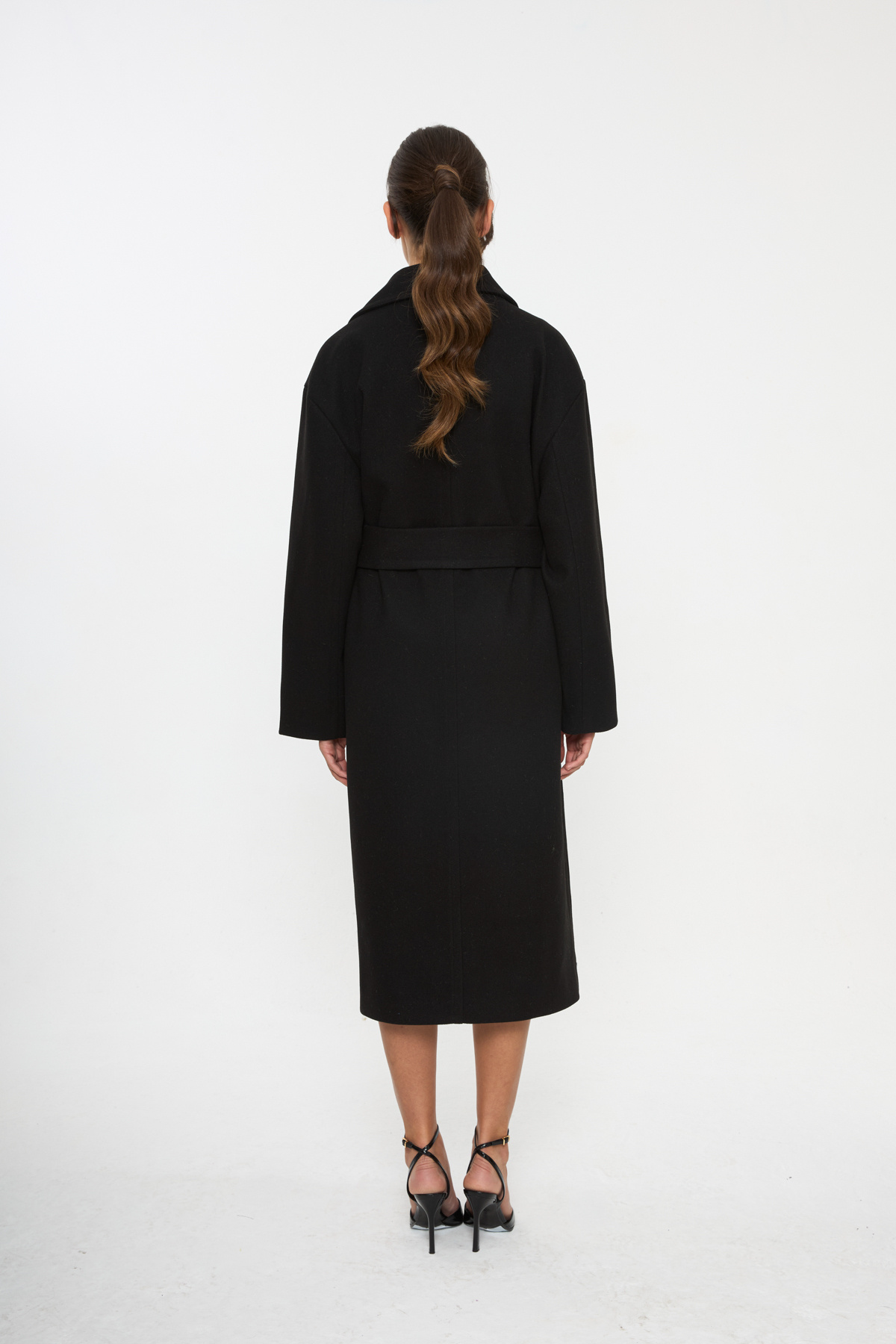 Tt Line  Kuşaklı Oversize Kaşe Palto - Görsel 7