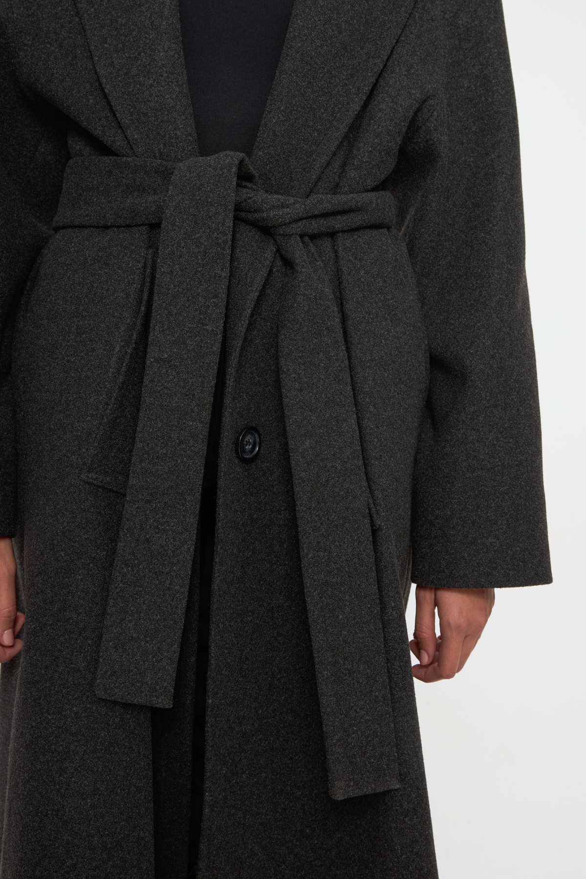 Tt Line  Kuşaklı Oversize Kaşe Palto - Görsel 5