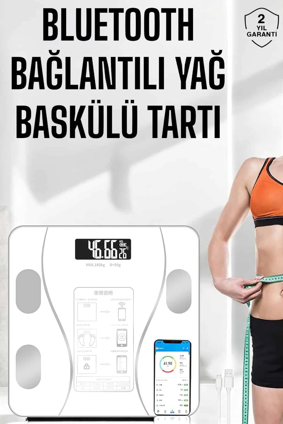 shopwave Akıllı Tartı Dijital Baskül Yağ Su Kas Vücut Kitle Kilo Ölçer Tartı