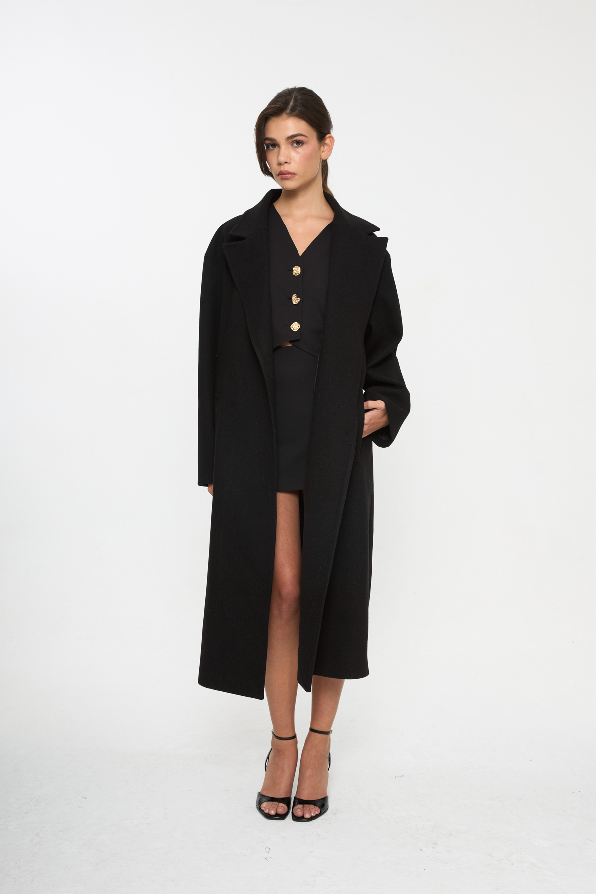 Tt Line  Kuşaklı Oversize Kaşe Palto - Görsel 2