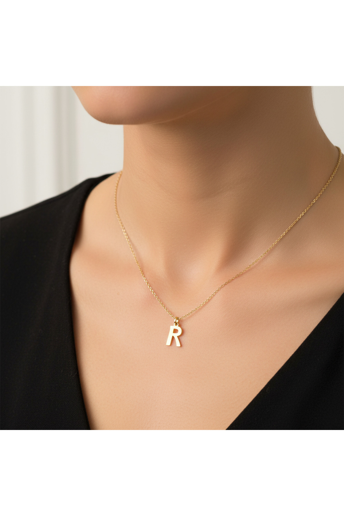 TabiTela 14 ayar altın kolye ucu "R"harfi GM728 1 gr