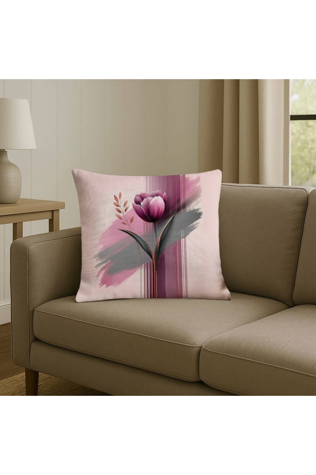 Digital Printed Decorative Pillow Case / Tulip Pattern