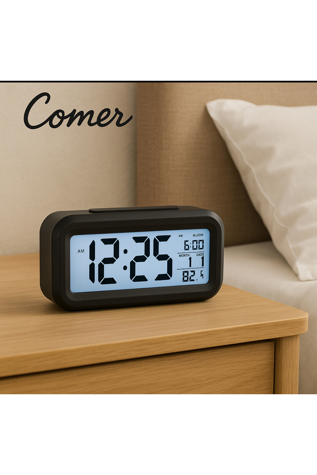 COCEM Comer Dijital Alarm Saati – Büyük Ekran, Termometre ve Tarih Göstergeli Masa Saati (Siyah)