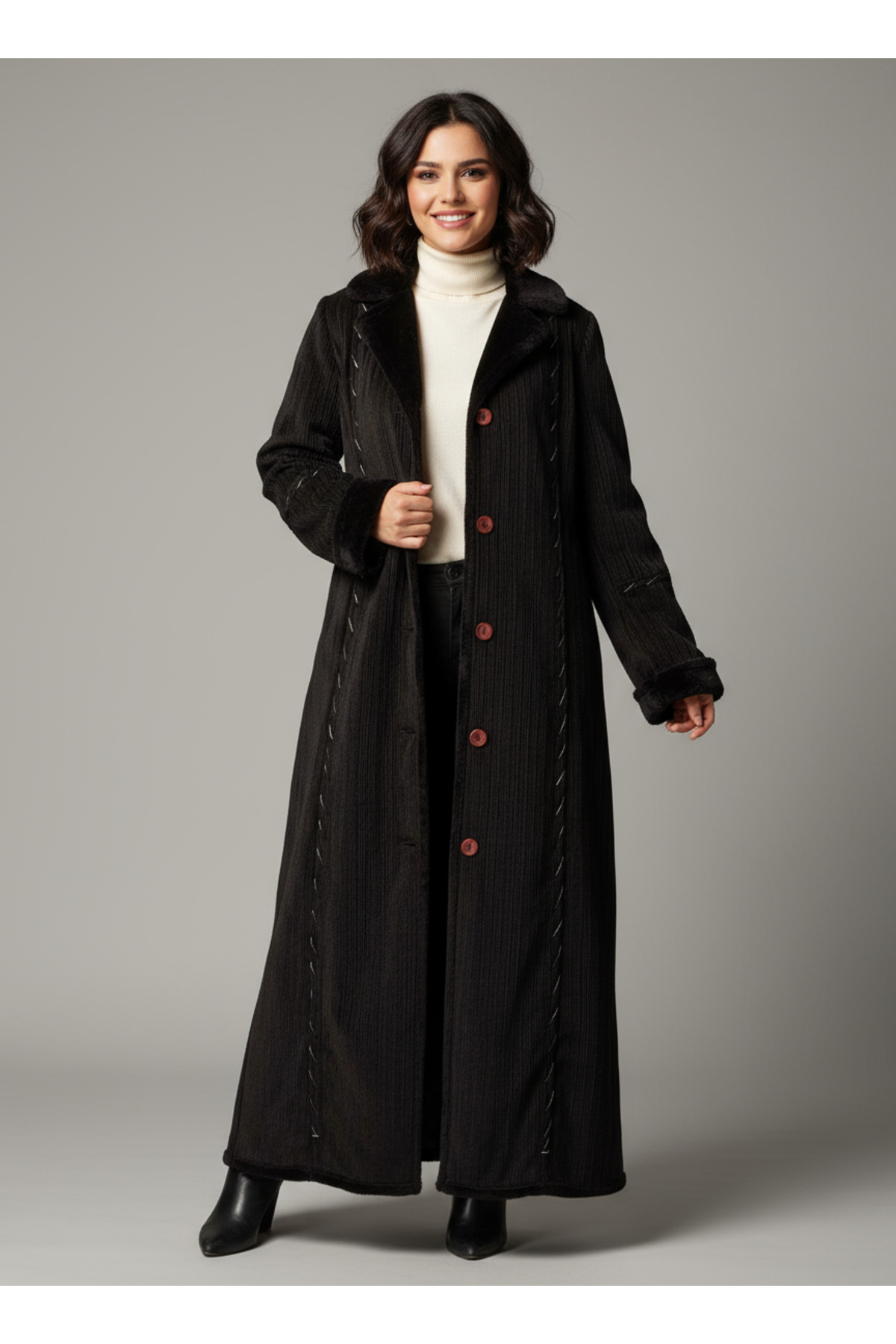 for example  Çok Yüksek Kalitede Içi Kürklü Nubuk Deri Kadın Palto Özel Üretim - Görsel 2