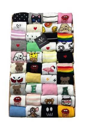 VORGU Desenli Kolej Çorap 10 Çift (KUTUSUZ) Eğlenceli Desenli Çorap