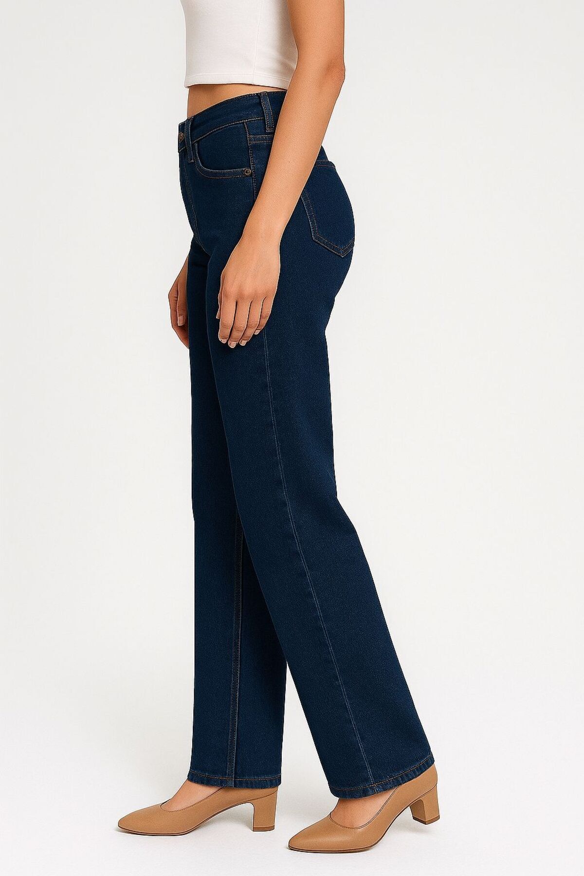 citycenterfashion  Kadın Yüksek Bel Bol Paça Denim Pantolon Cty-abr-2221 %100 PAMUK - Görsel 3