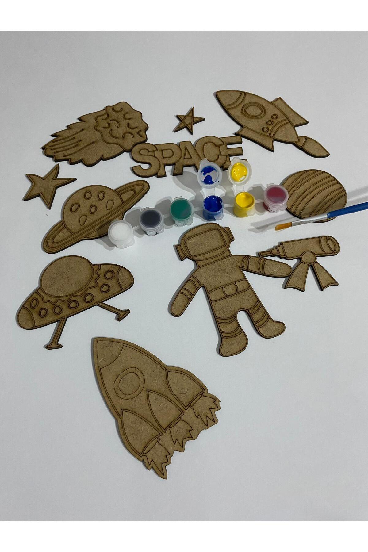 MODAT Ahşap Kendin Yap Uzay Space Astronot Dünya Boyama Seti Eğitici Montessori Çocuk Gelişim Oyuncağı