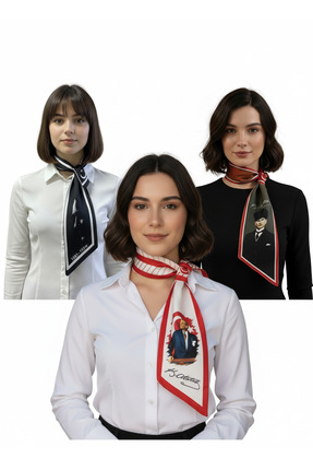 tarzınısec Atatürk Silüet ve İmzalı 3'lü Set Kravat / Eşarp / Fular