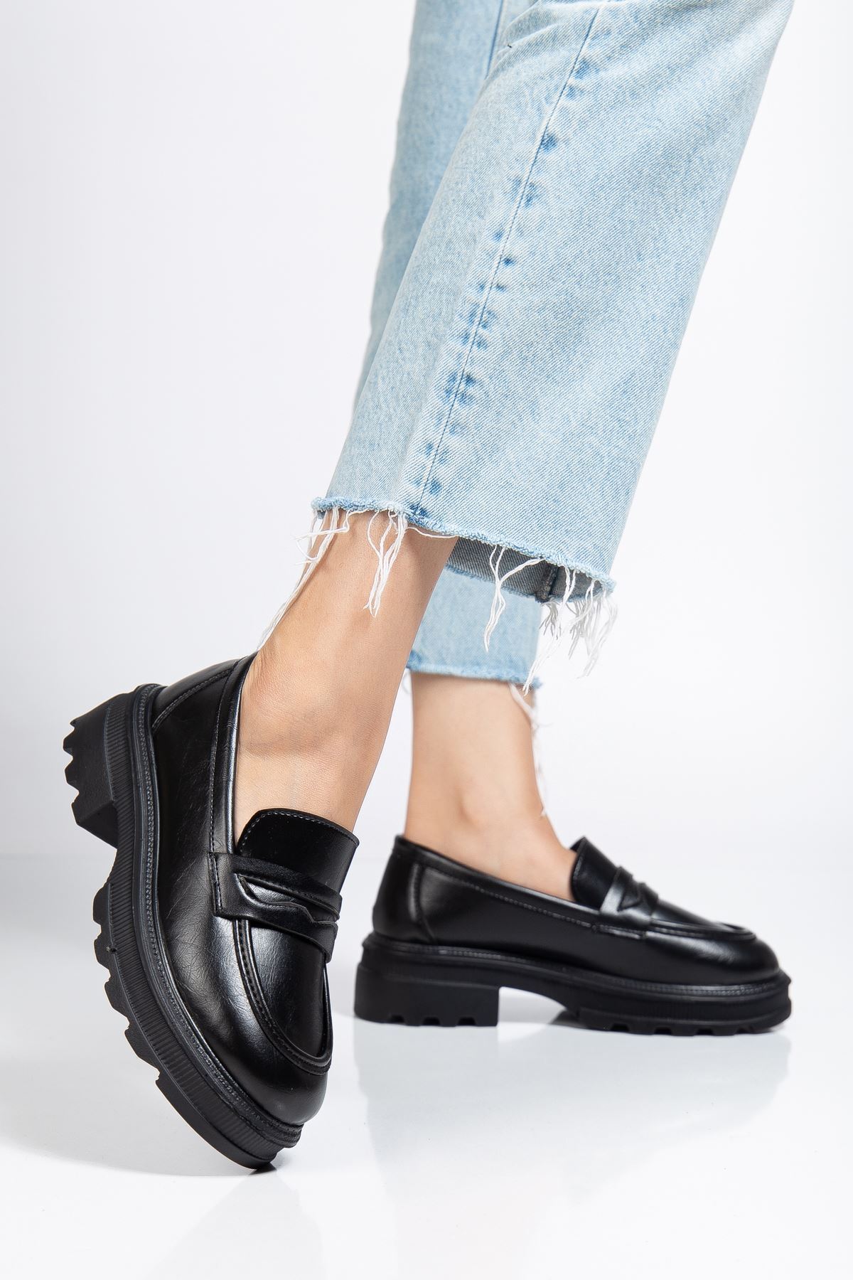 infon shoes creation 746-759 Siyah Yanki Yüksek Tabanlı Loafer Ayakkabı görsel 3