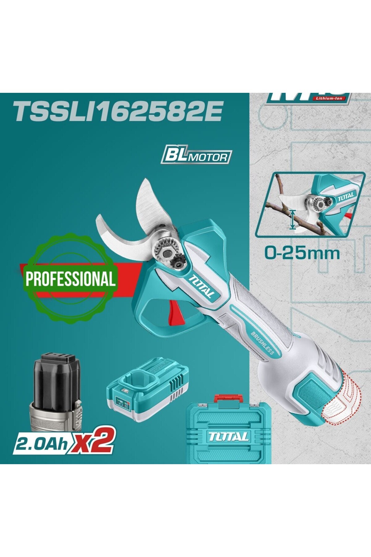 TOTAL Lİ-İON ÇİFT AKÜLÜ BUDAMA MAKASI 16V - TSSLI162582E