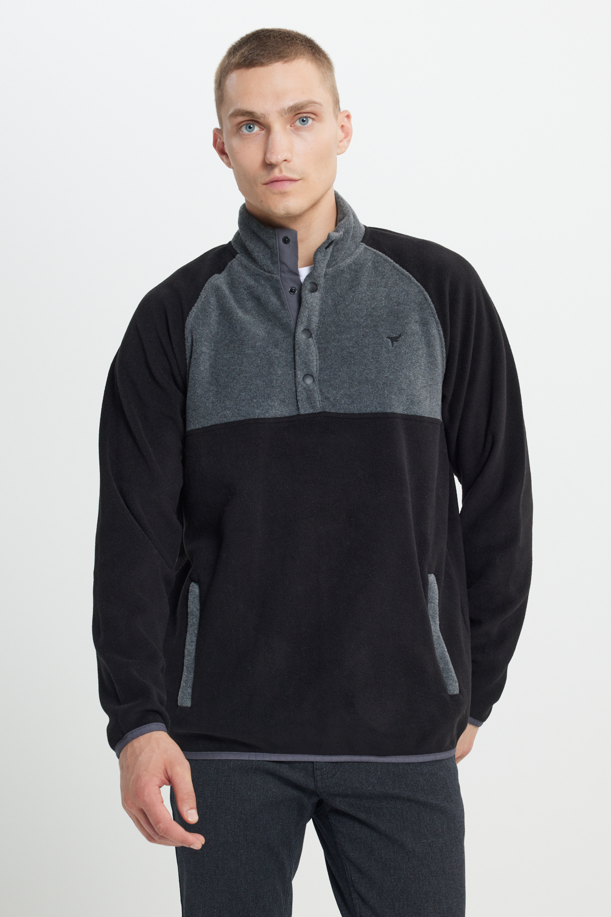 AC&Co / Altınyıldız Classics Siyah-açık Melanj Standart Fit Normal Kesim Dik Bato Yaka Desenli Polar Sweatshirt görsel 3