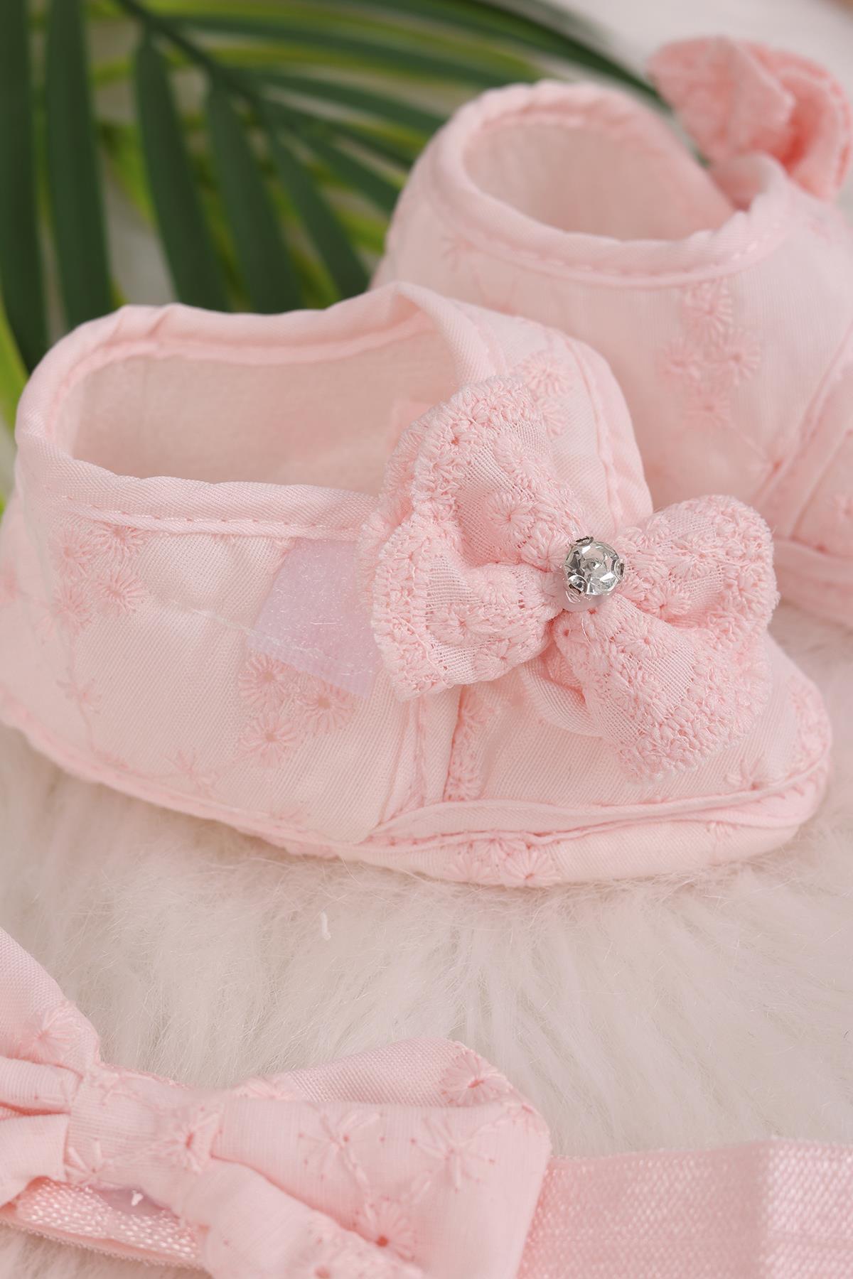 kidello Pembe Fistolu Kurdeleli Kız Bebek Patik Bandana Seti fotoğrafı 2 (önizleme)