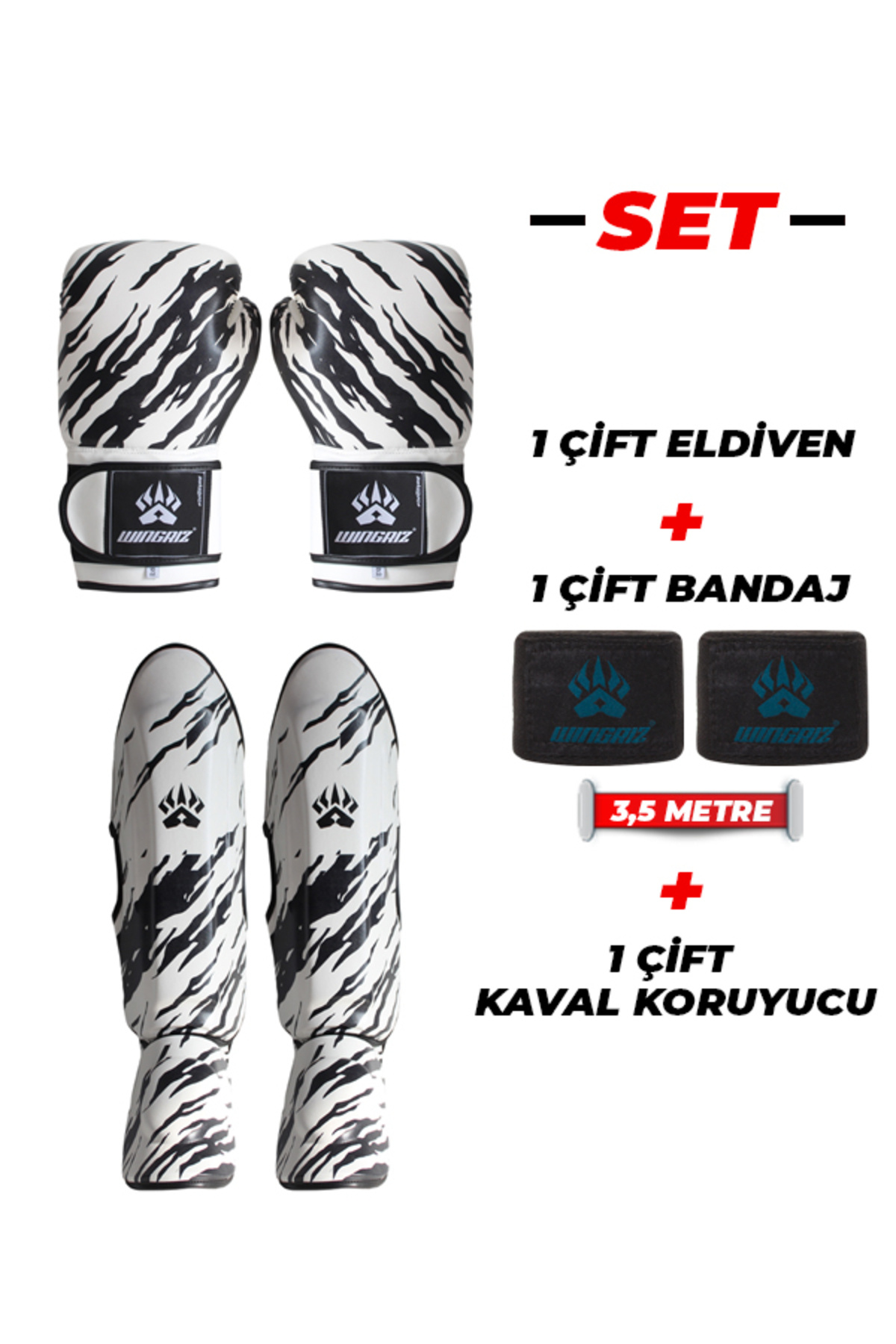 Wingriz Kick Boks Muay Thai Kaval Ayak Koruyucuları Eldiven Bandaj Seti S Beden