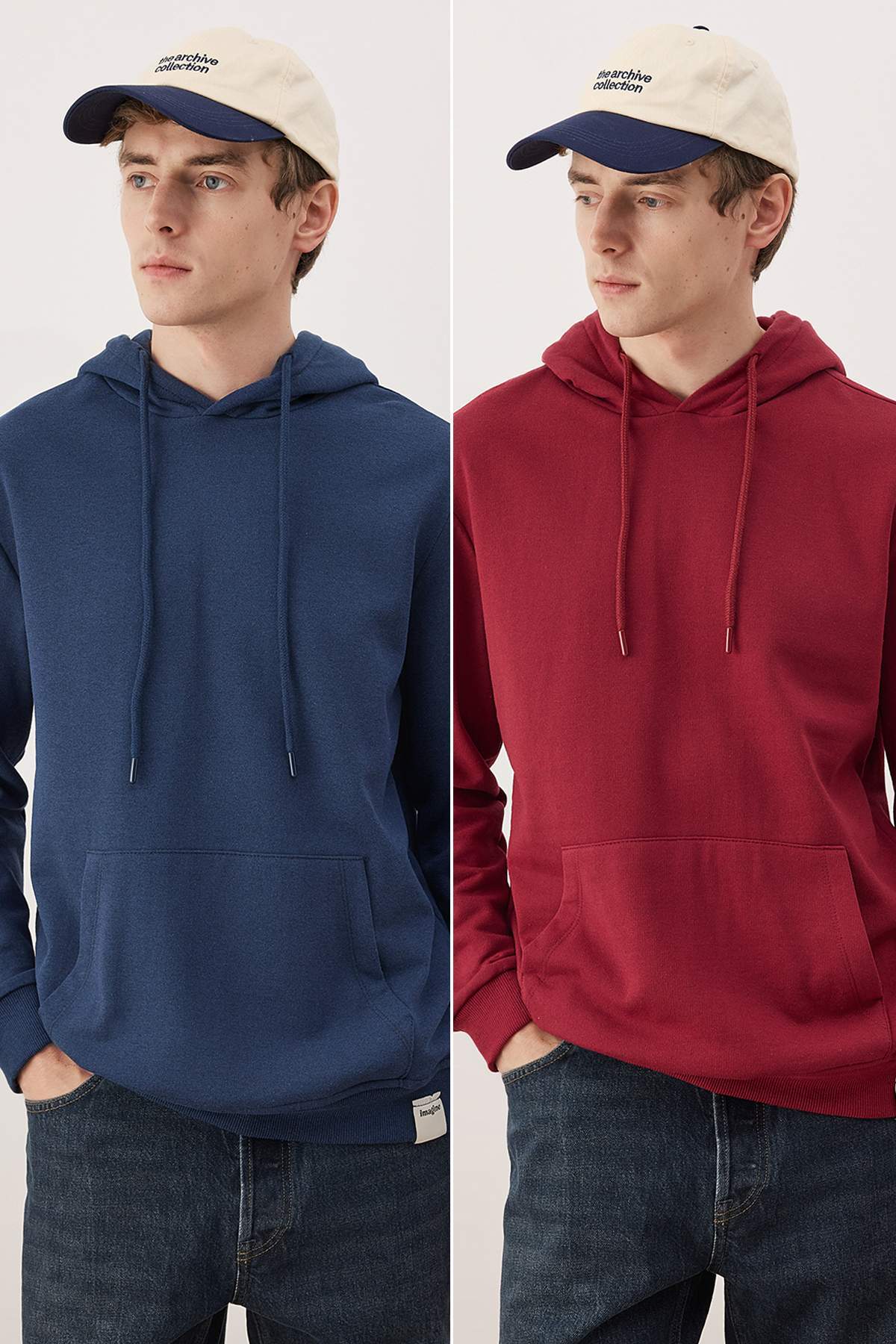 Trendyolmilla Man Bordo- Lacivert 2'li Paket Kapüşonlu Regular Kesim İçi Polarlı Sweatshirt TMNAW24SW00000