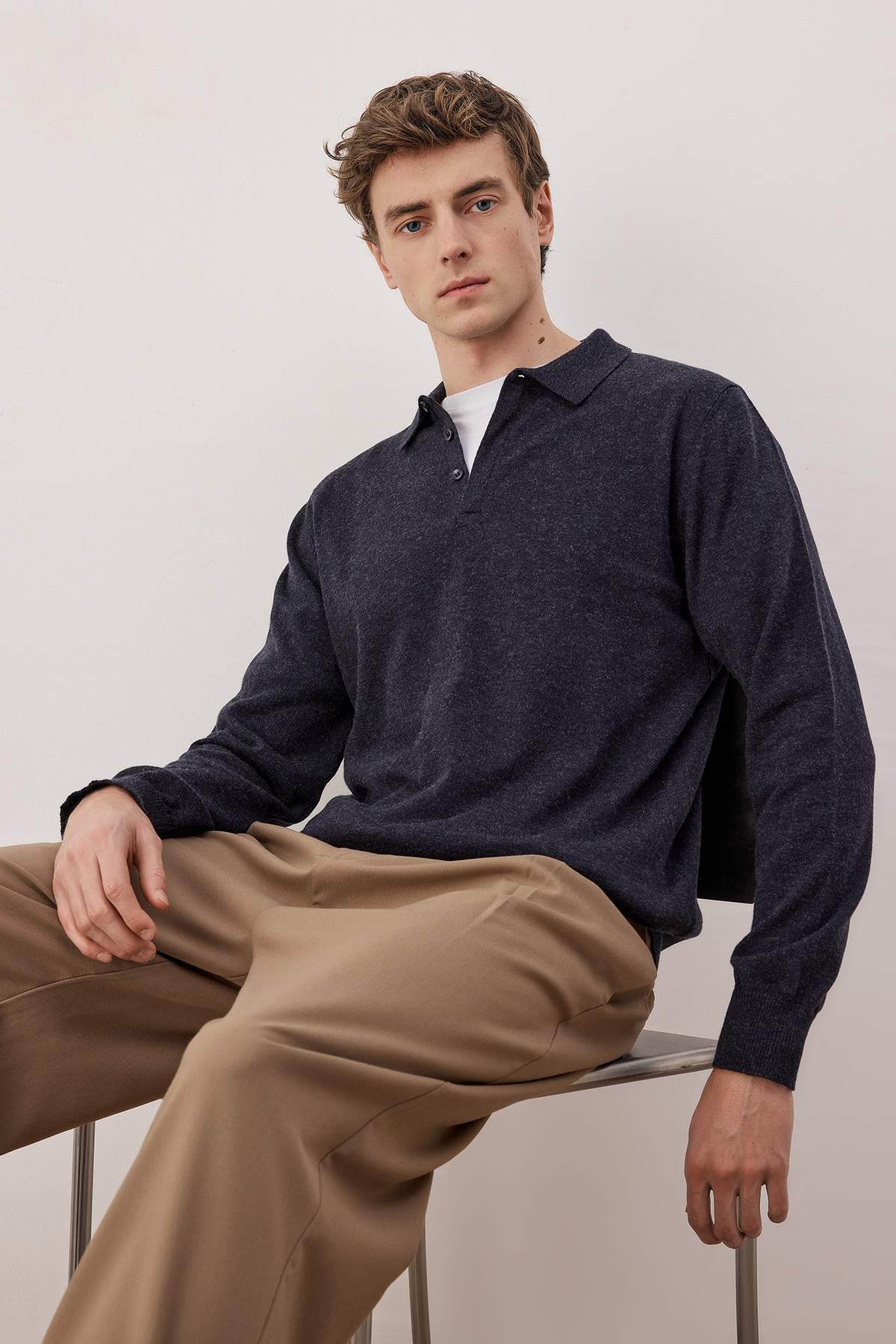 Trendyolmilla Man Lacivert Regular Polo Yaka Yün Karışımlı Kazak TMNAW26KZ00009