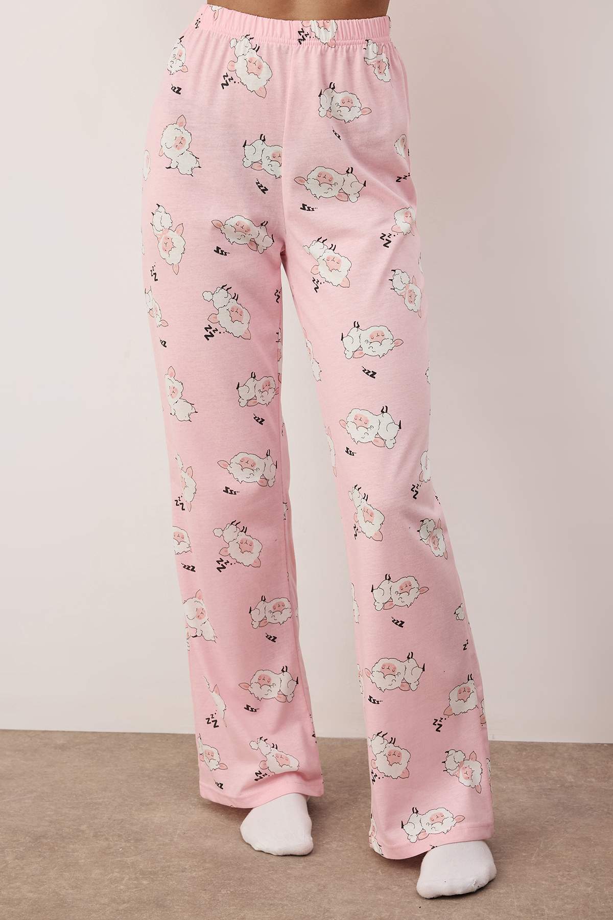 Trendyolmilla  Pembe %100 Pamuklu Uyku Temalı Kuzu Desenli Örme Pijama Takımı THMAW26PT00046 - Görsel 3