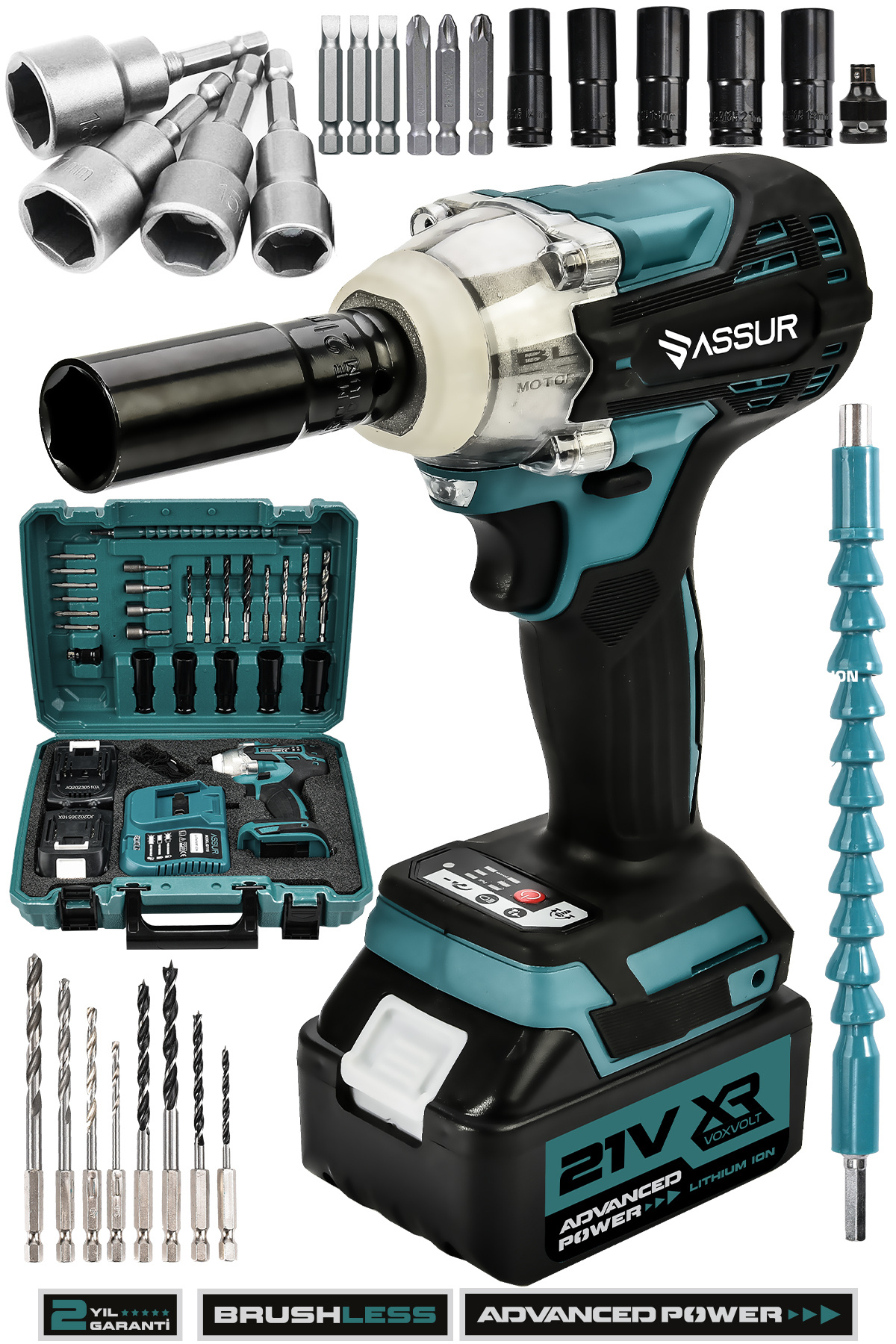 ASSUR 21v Çift Akülü Profesyonel Somun Sökme Şarjlı Darbeli Matkap Vidalama Set