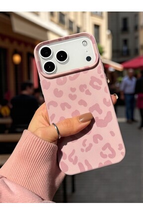KVK PRİVACY iPhone 17 Pro Max Uyumlu Pembe Leopar Desenli İnce Yumuşak Siliko...