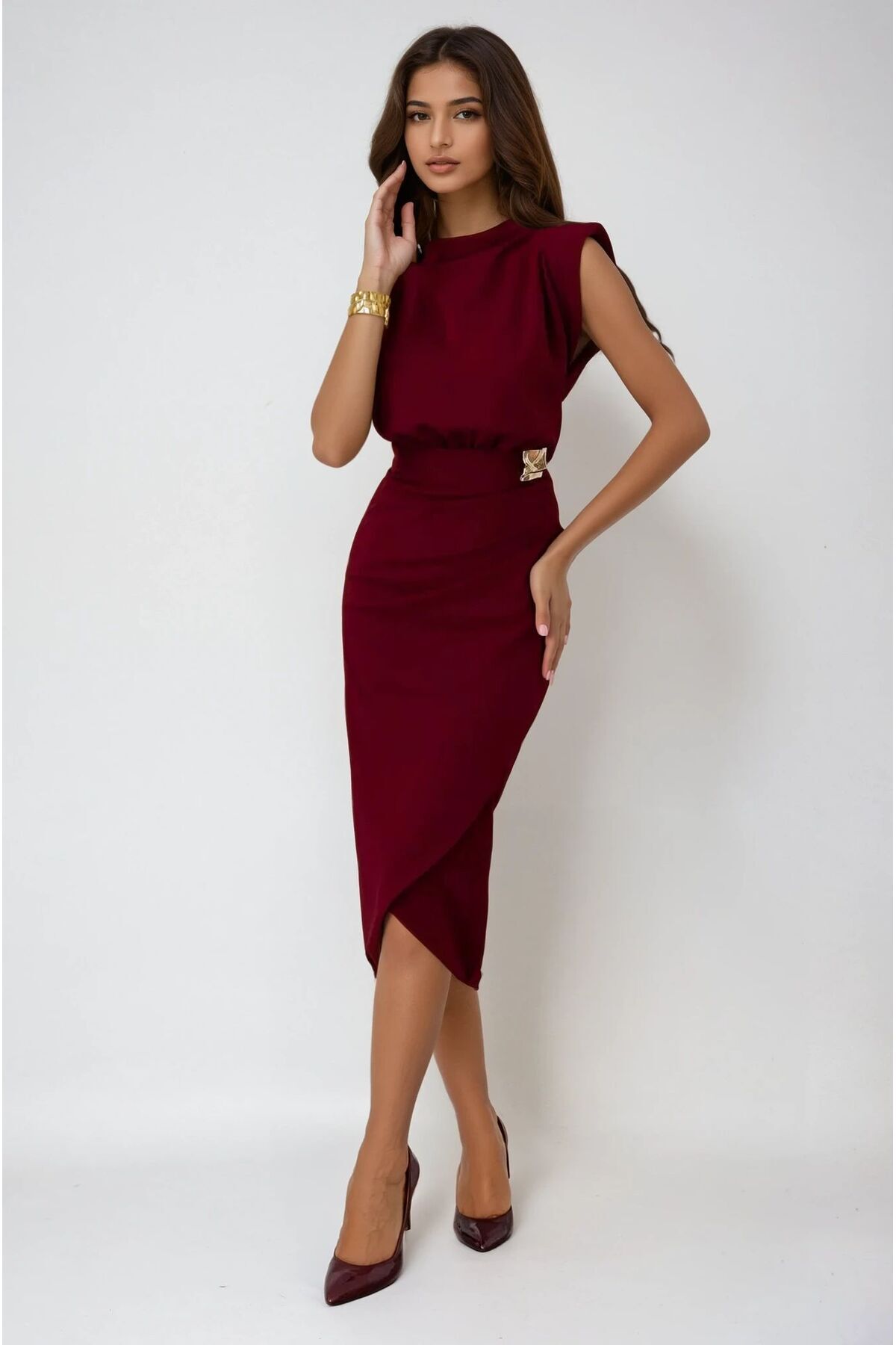 OLSAMODA  KADIN VATKALI BROŞ DETAYLI ESNEK KUMAŞ ANVELOP KESİM DÜĞÜN DAVET SÖZ NİŞAN ABİYE ELBİSESİ - Görsel 3