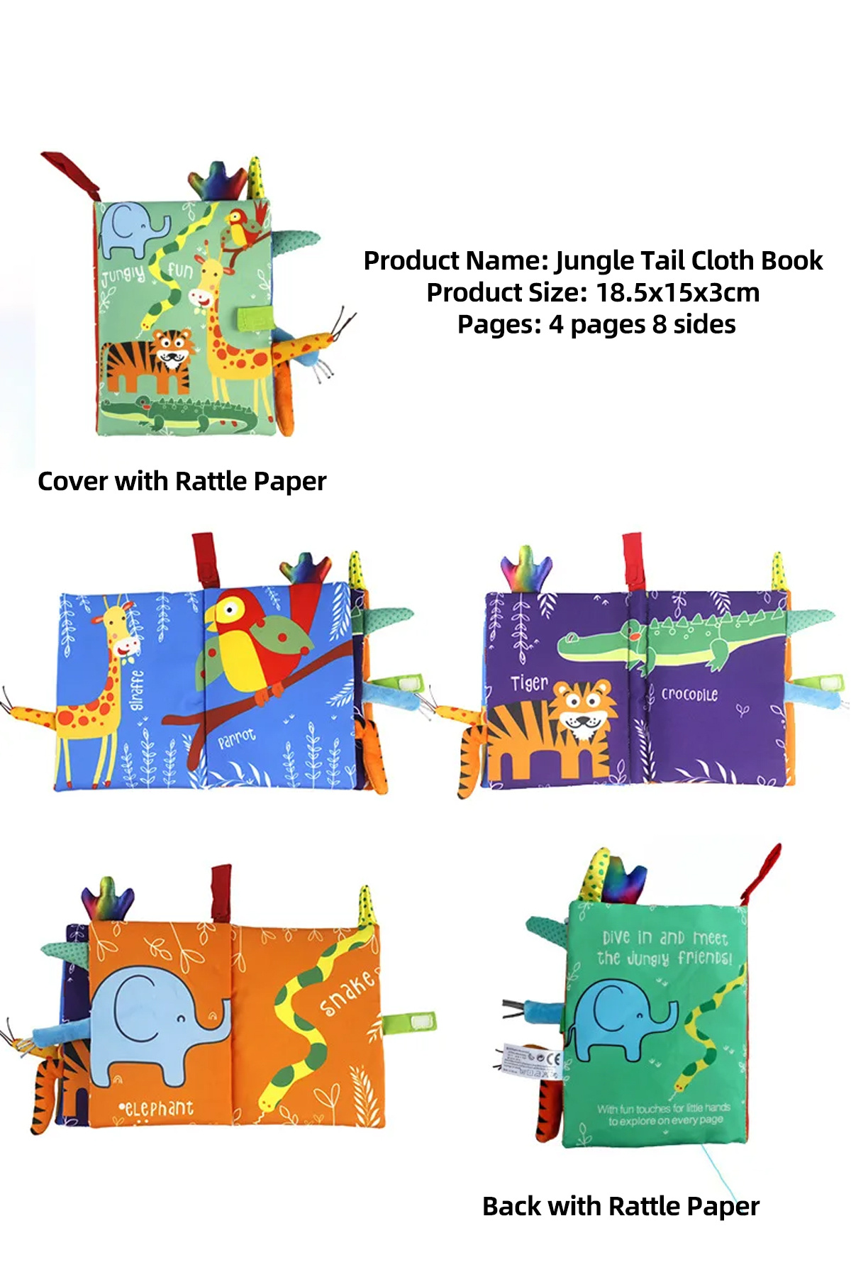 تایگر ۰–۳۶ ماهه اسباب‌بازی آموزشی اولیه نوزاد دم پارچه‌ای کتاب کاغذی پازل صدا تعاملی والد–کودک