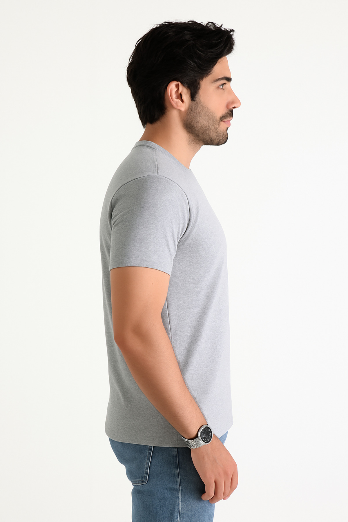پکیج ۵ عددی تیشرت مردانه – آستین کوتاه یقه گرد فیت معمولی – خاکستری