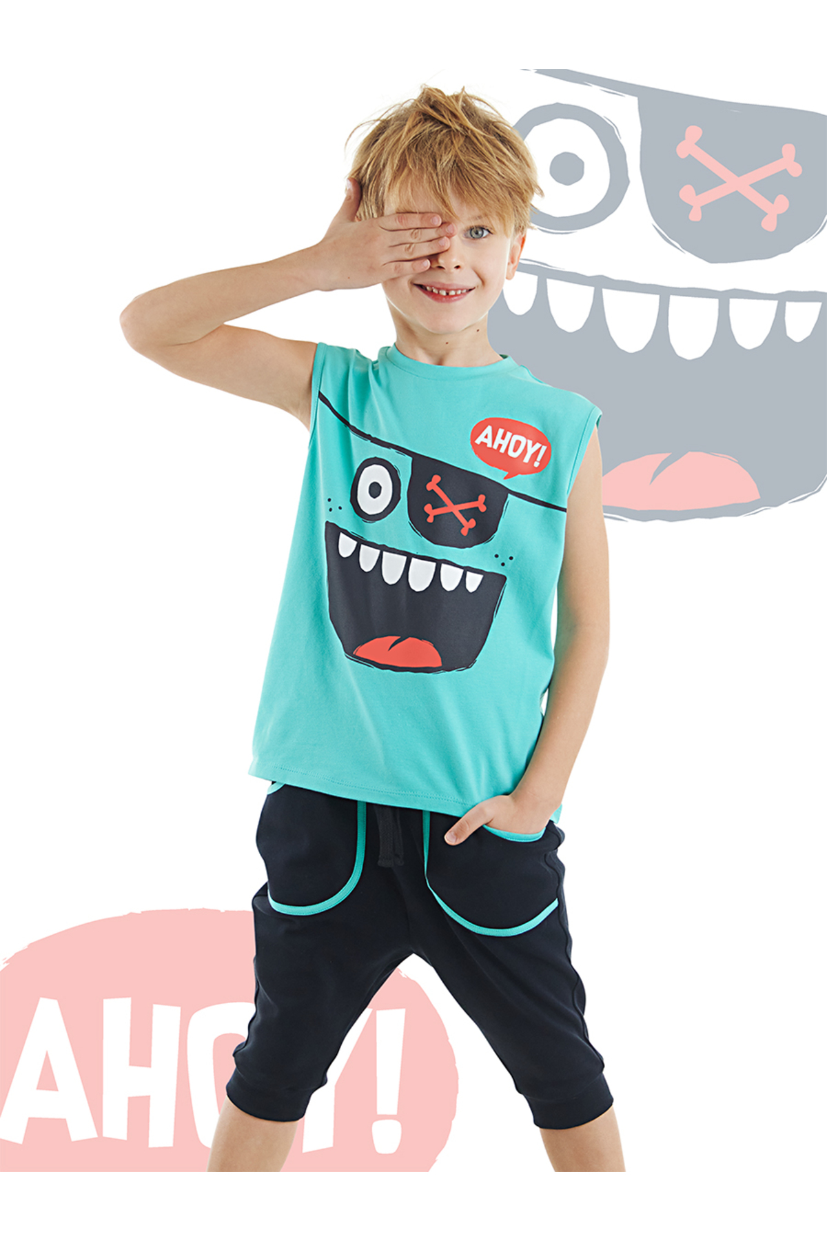 دنو کیدز ست تی‌شرت و شلوارک کاپری پسرانه Ahoy