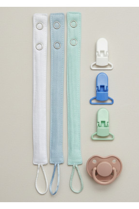 Joyous Mom Kids 3'lü Pamuk Müslin Bebek Emzik Askısı Plastik Klips Kolay Açıl...