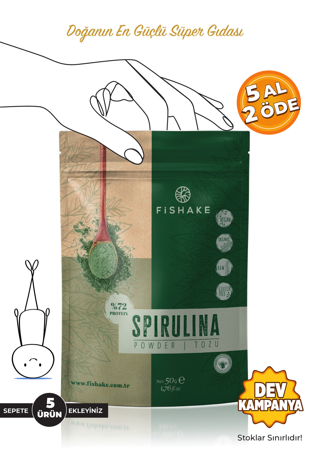 FiShake Organik Spırulına Tozu / Powder 50 gr