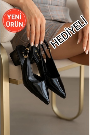 oliviashoes KADIN SİYAH RUGAN BANTLI YENİ SEZON KISA TOPUKLU AYAKKABI