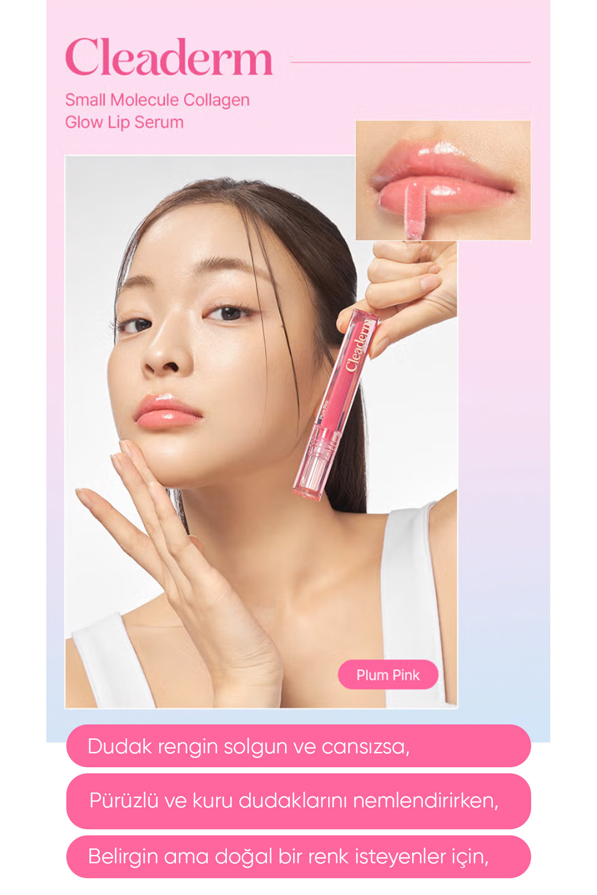 Dolgun Görünüm Sağlayan Dudak Bakım Serumu Collagen Glow Lip Serum — صورتی CleaGlowLip00 — تصویر 2 از 6